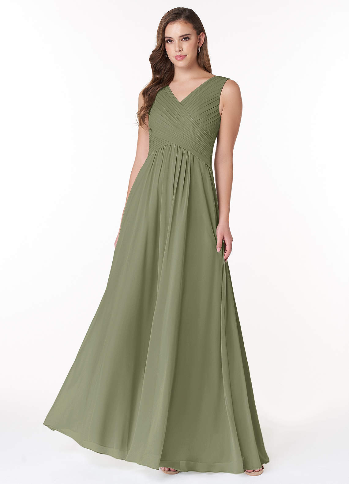 Azazie Flora Bridesmaid Dresses Pistachio A-Line Pleated Chiffon Dress image1