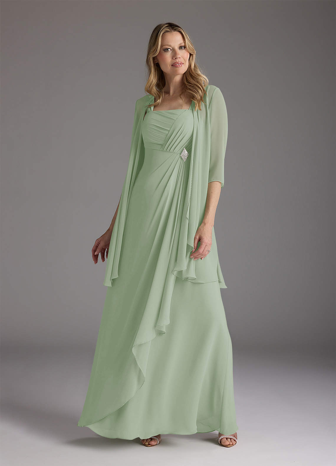 Azazie Weisz Dusty Sage A-Line Square Neckline Pleated Chiffon Dress Ready  to Ship | Azazie