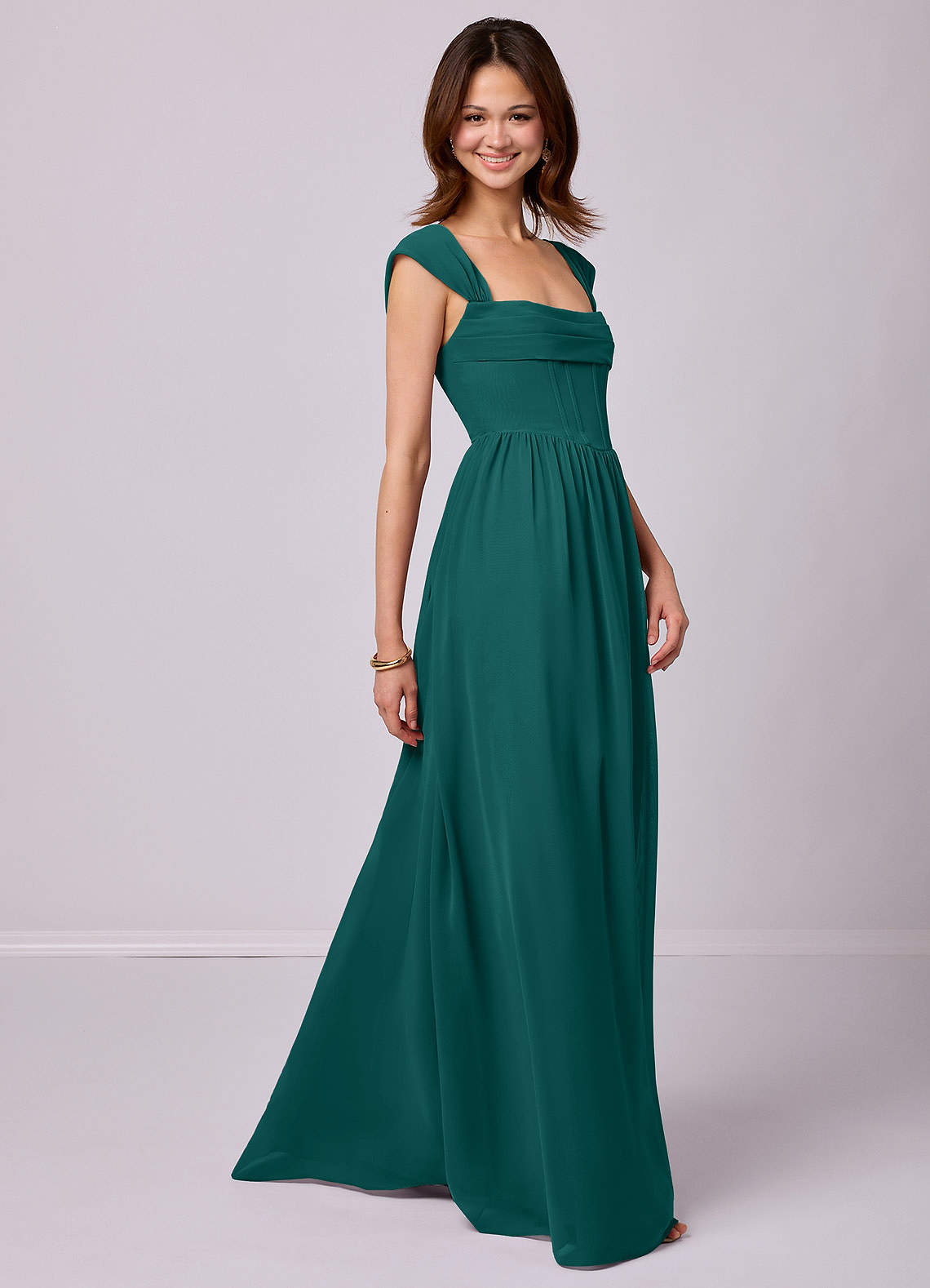 Barbie ♥ Azazie Bridesmaid Dresses Peacock A-Line Corset Chiffon Dress image2