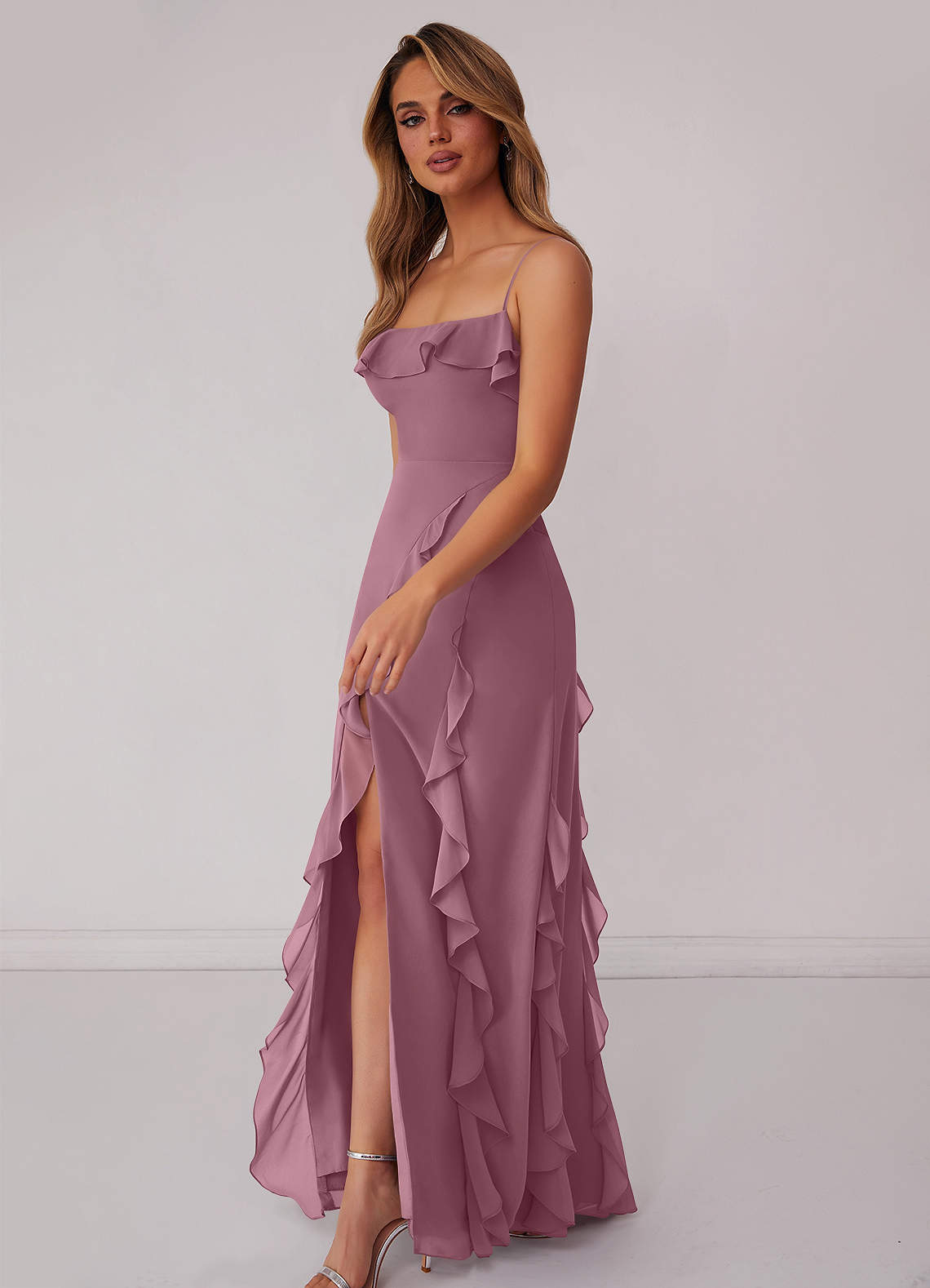 Halter Chiffon Bridesmaid Dress with Slit Vintage Mauve Plus Size
