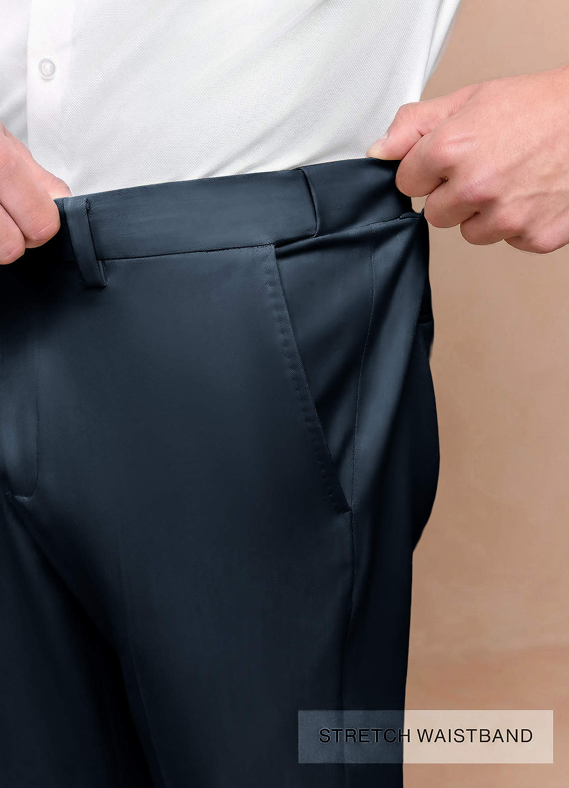 front Vincent Navy Blue Structured High Stretch Dress Pants