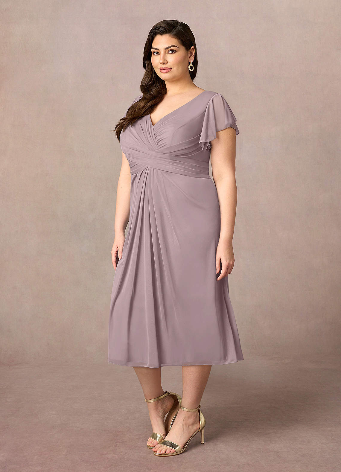Azazie Vera Abiti per la Madre della Sposa Abito A-Line in Maglia con Scollo a V a Pieghe Dusk image6