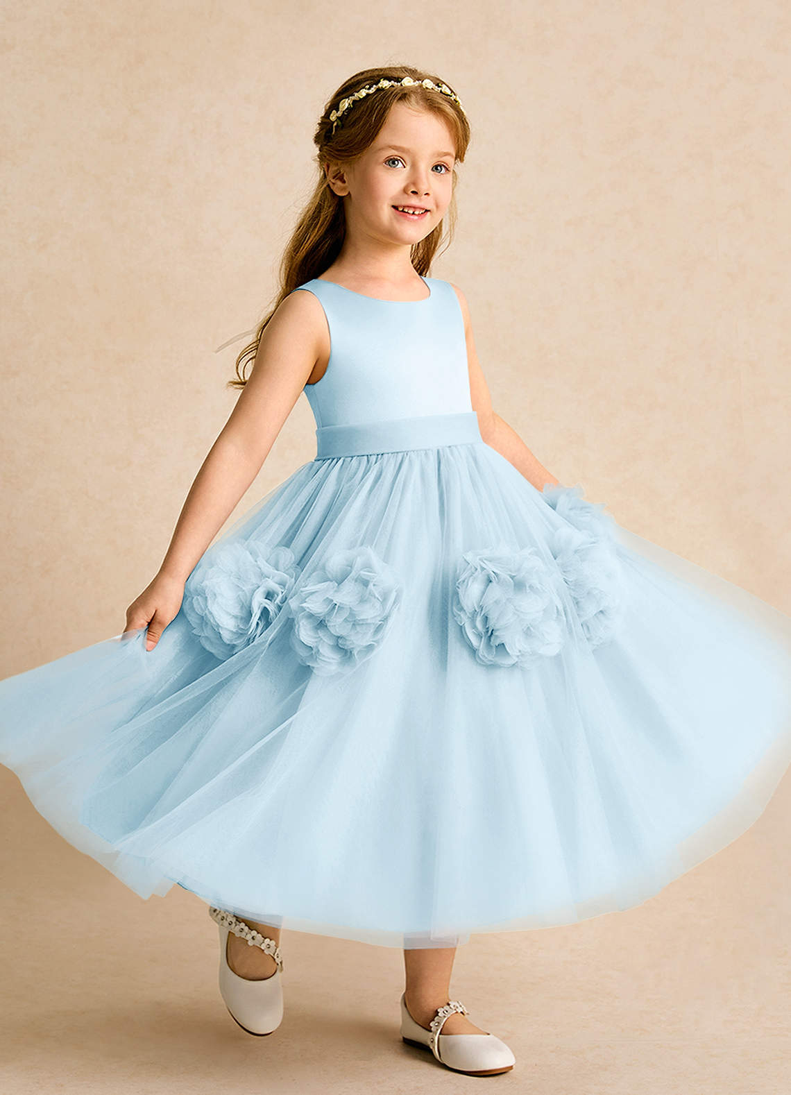 Azazie Vola Flower Girl Dresses Sky Blue Ball-Gown Sleeveless Tulle Dress image1