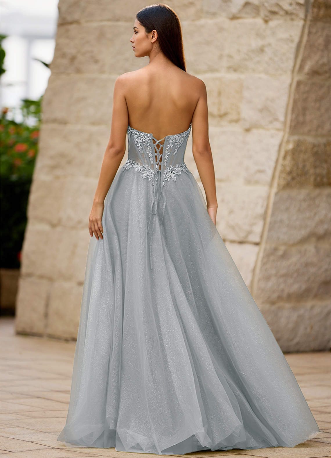 Brilliance Silver Glitter Prom Dress