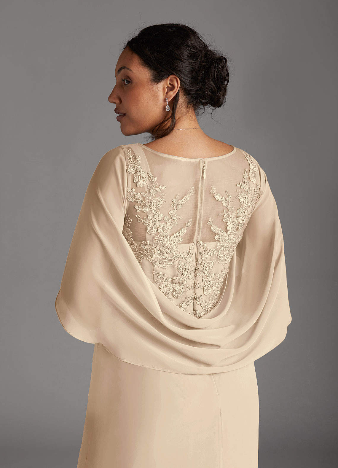 Azazie Hera Mother of the Bride Dresses Champagne A-Line Lace Capelet Chiffon Dress image9