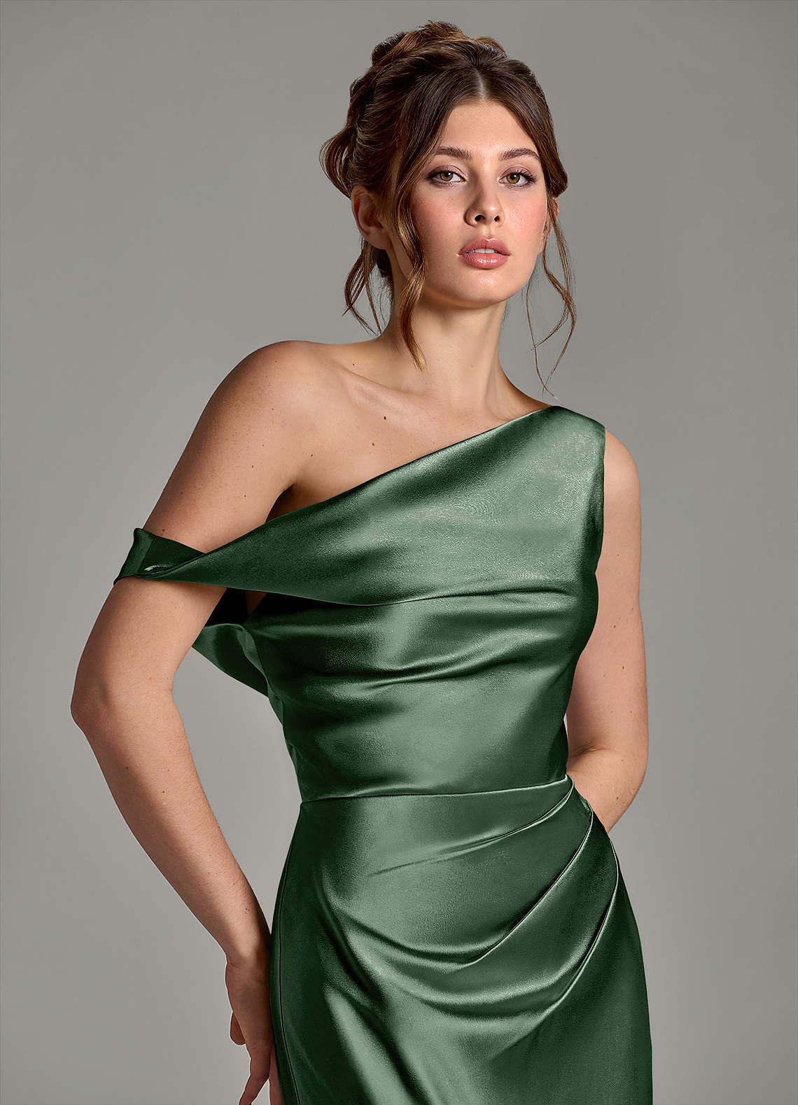 Azazie Emerson Brudepigekjoler Havfrue Off the shoulder Metallisk satin Gulv-længde Kjole image6