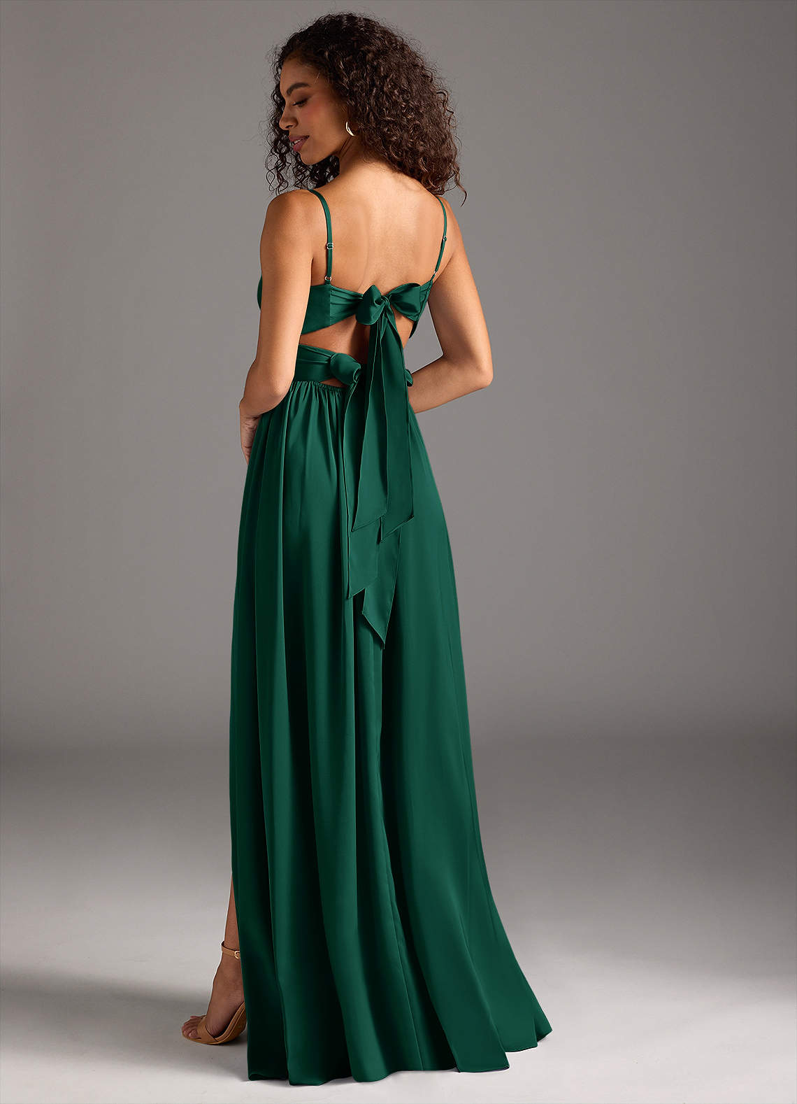 Azazie Zeya Bridesmaid Dresses Emerald A-Line Pleated Stretch Satin Dress image1