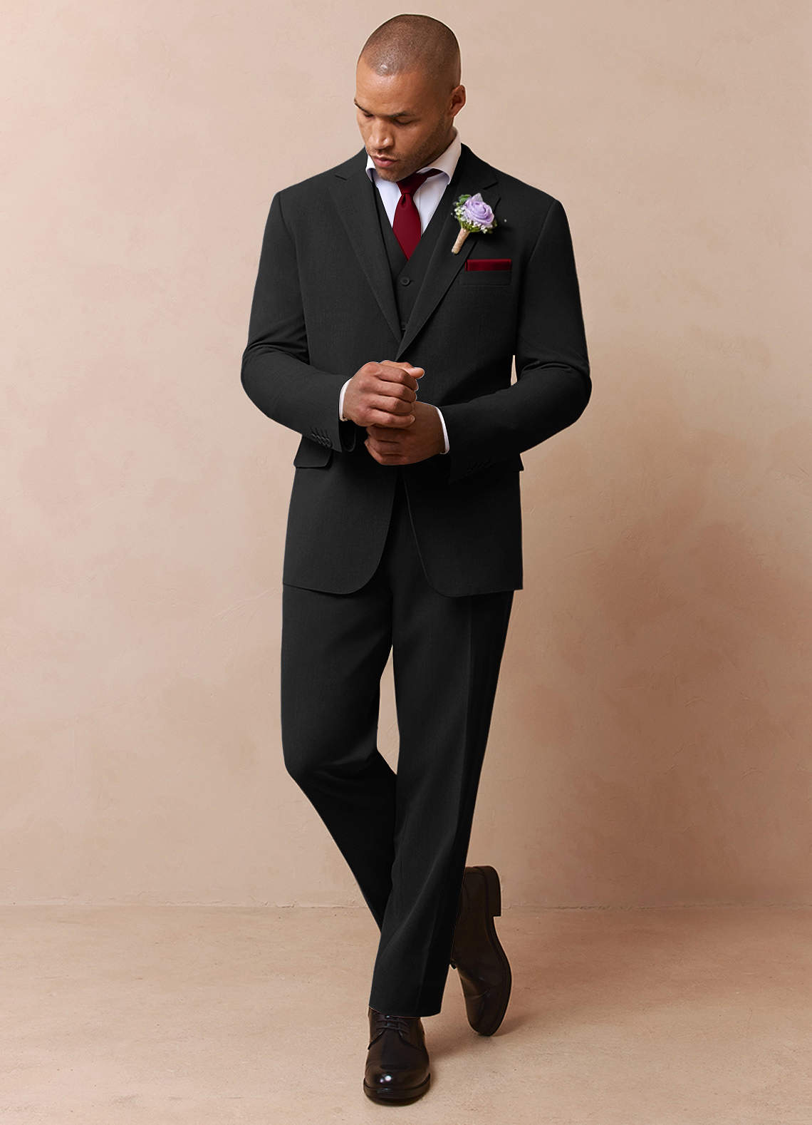 front Savile Black Wool Blend 3-Piece Suit