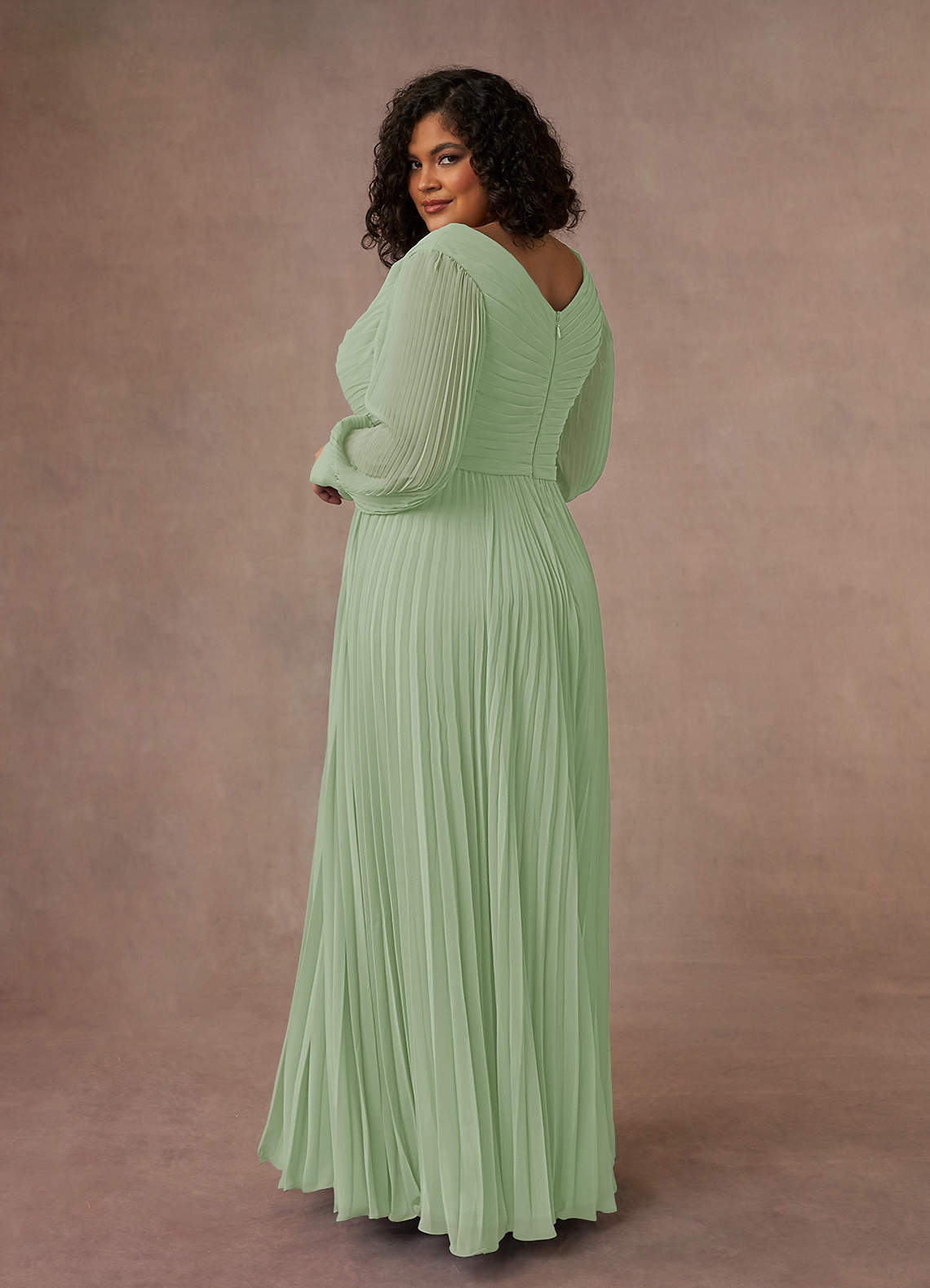 Azazie Zina Mother of the Bride Dresses Dusty Sage A-Line Pleated Chiffon Dress image9