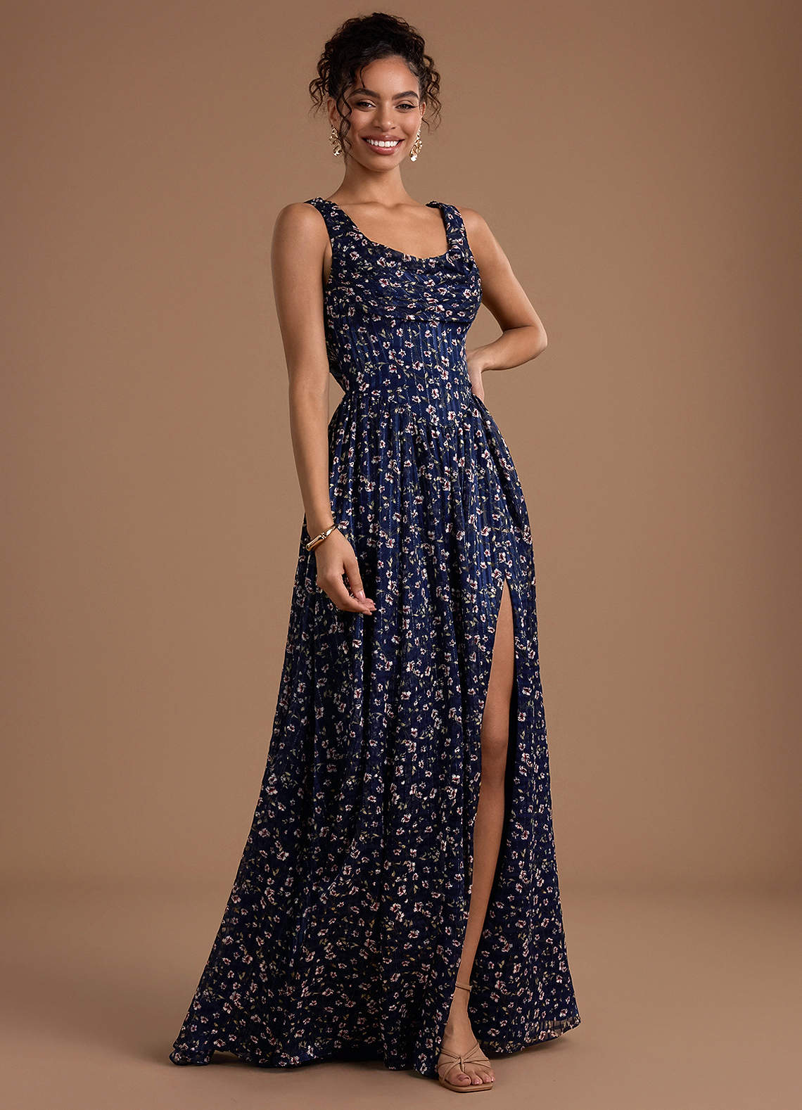 Noellia Floral Gingham Maxi Dress | Azazie CA