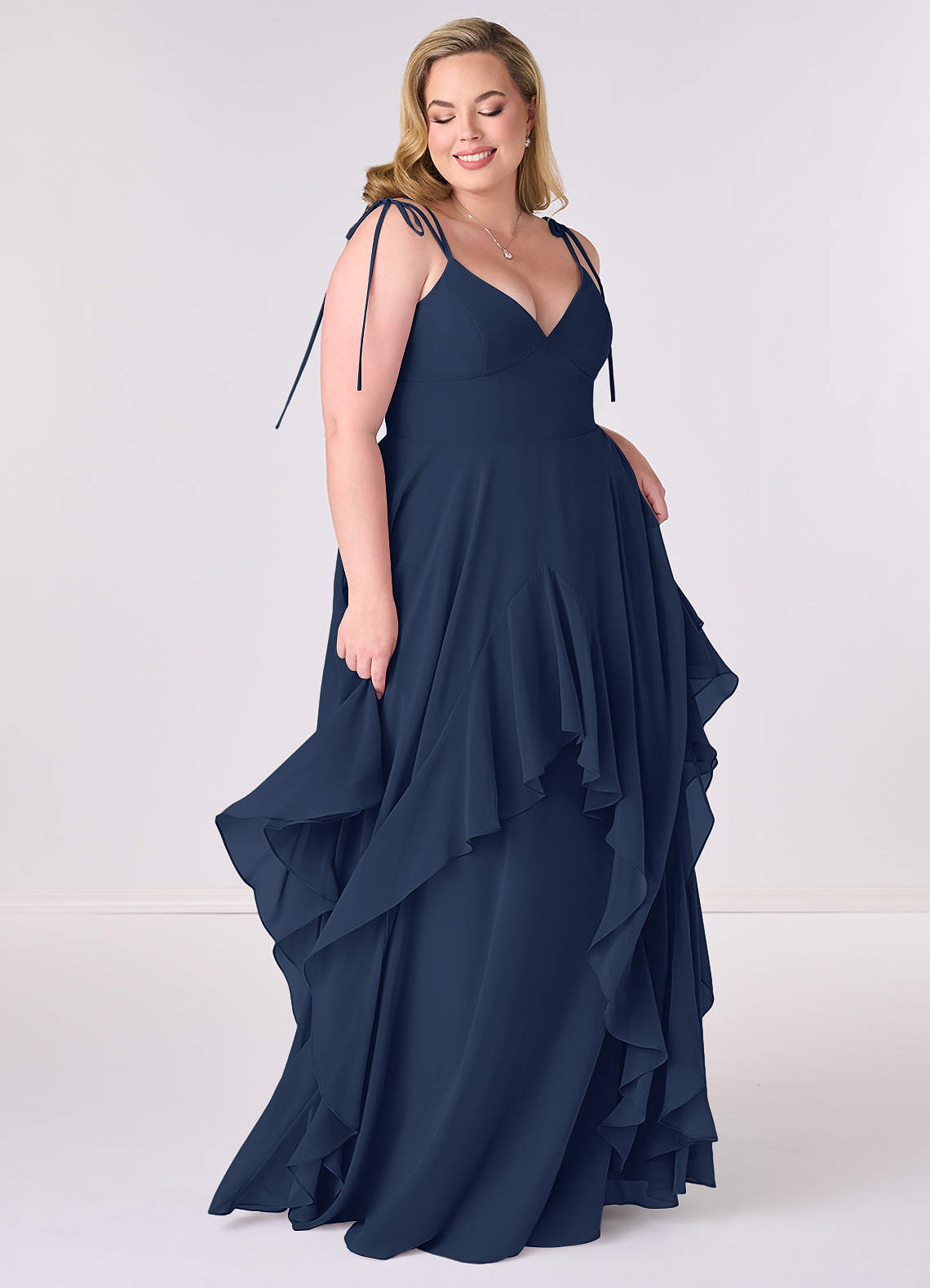 A-line V-neck Chiffon Tiered Skirt Dresses Dusk Plus Size