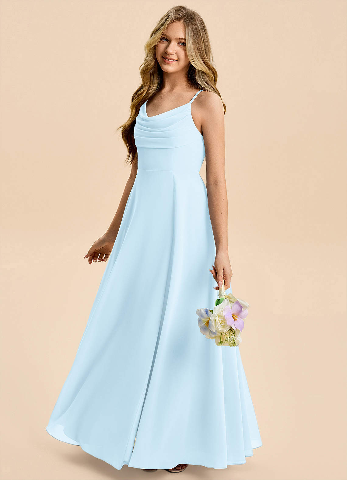 Azazie Gia Junior Sky Blue A-Line Pleated Chiffon Dress image2