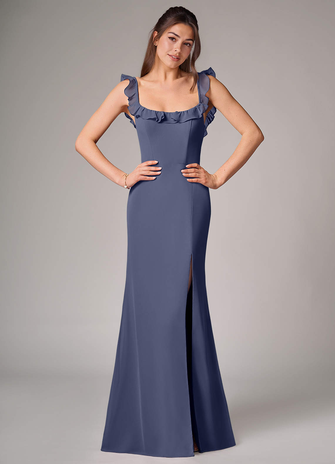 Azazie Callie Bridesmaid Dresses Stormy Mermaid Side Slit Chiffon Convertible Dress image1