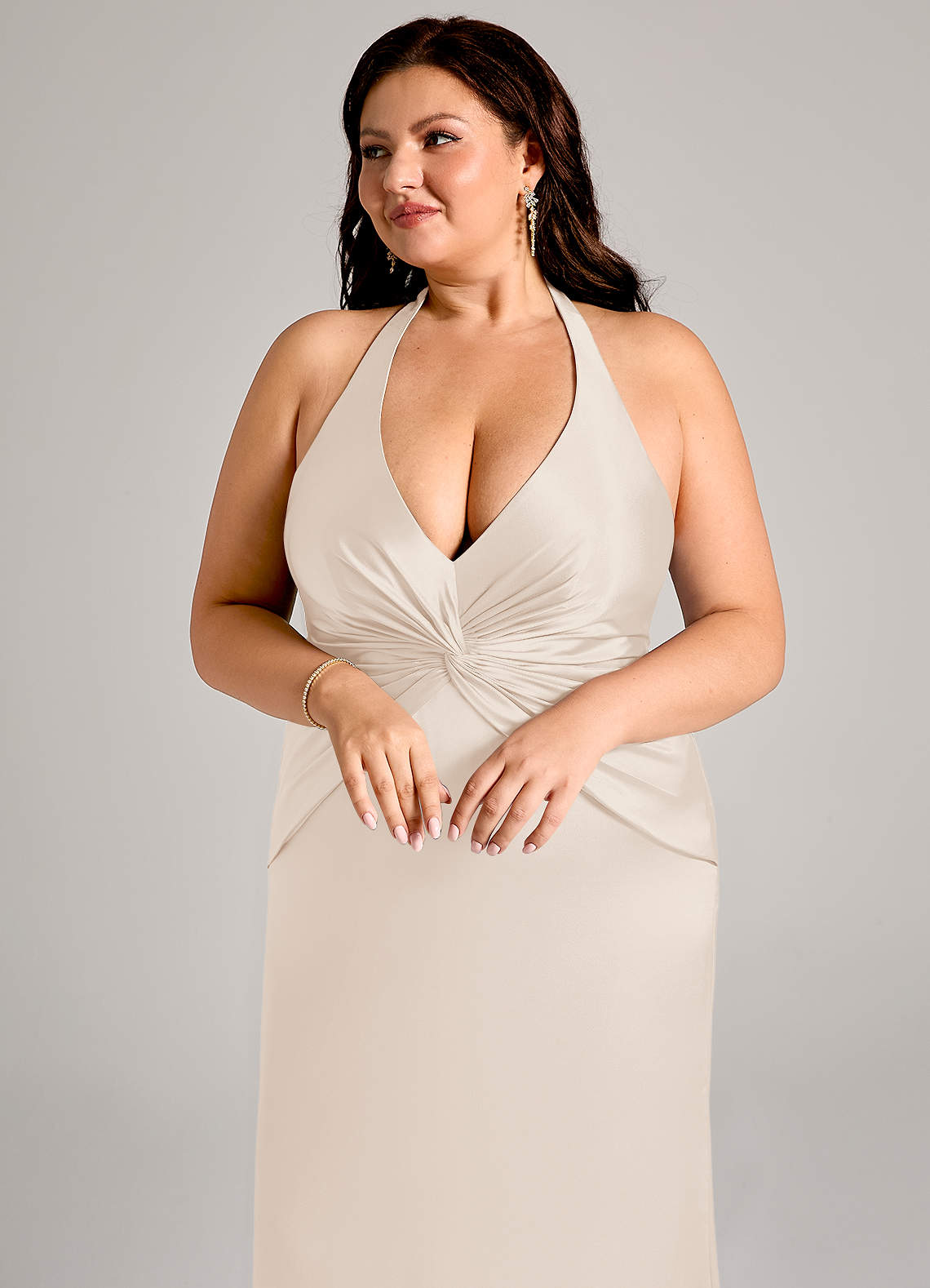 Azazie Valerie Brudtärnklänningar Klä av Sjöjungfru i Stretch Satin Plisserad Vit Alabaster image12