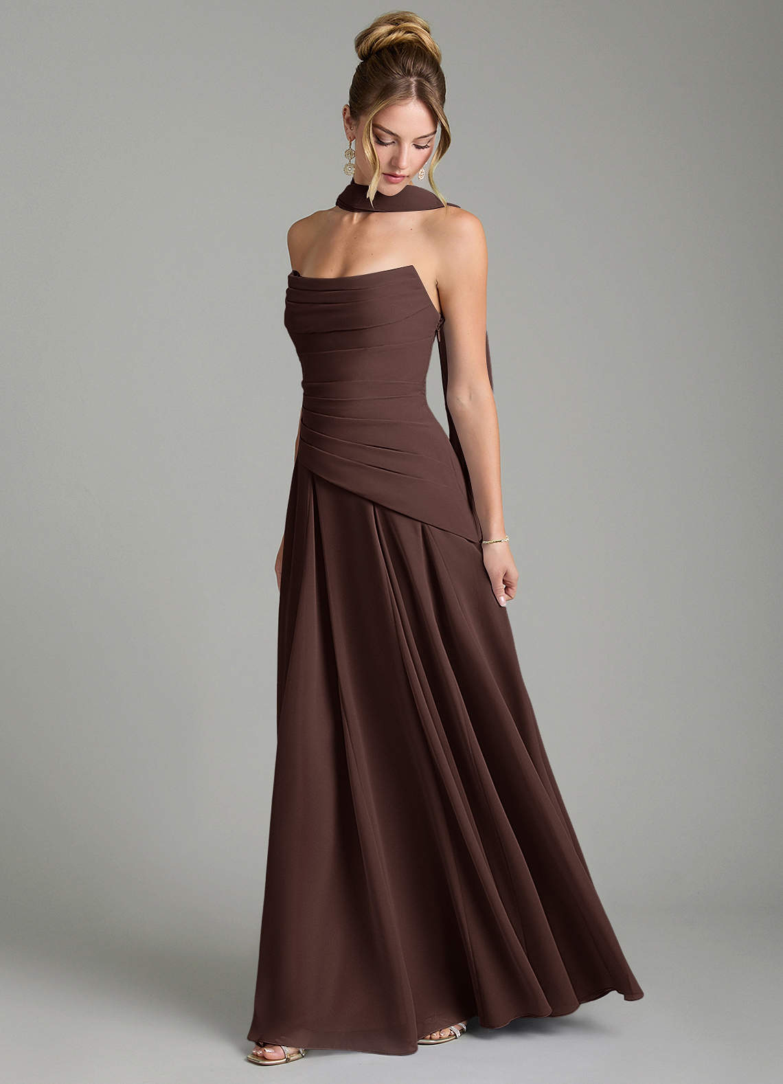 Azazie Gabriela Bridesmaid Dresses Ganache A-Line Corset Chiffon Dress image3