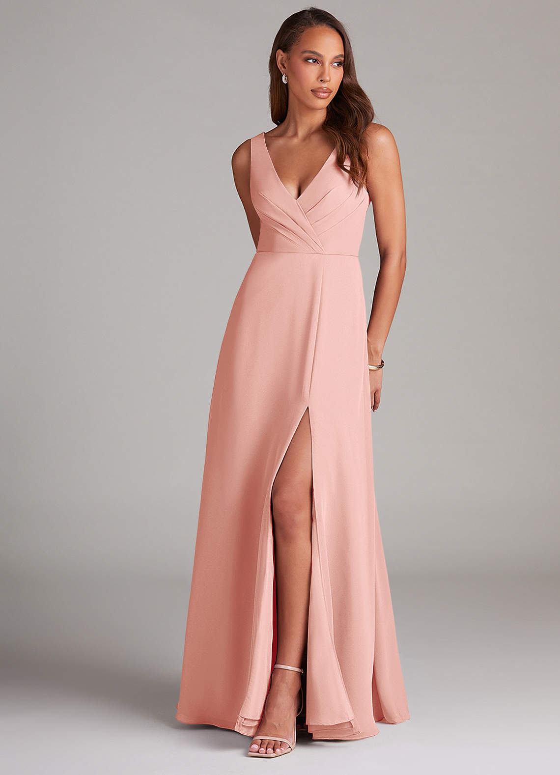 Azazie Nelly Bridesmaid Dresses Rosette A-Line Pleated Chiffon Dress image1