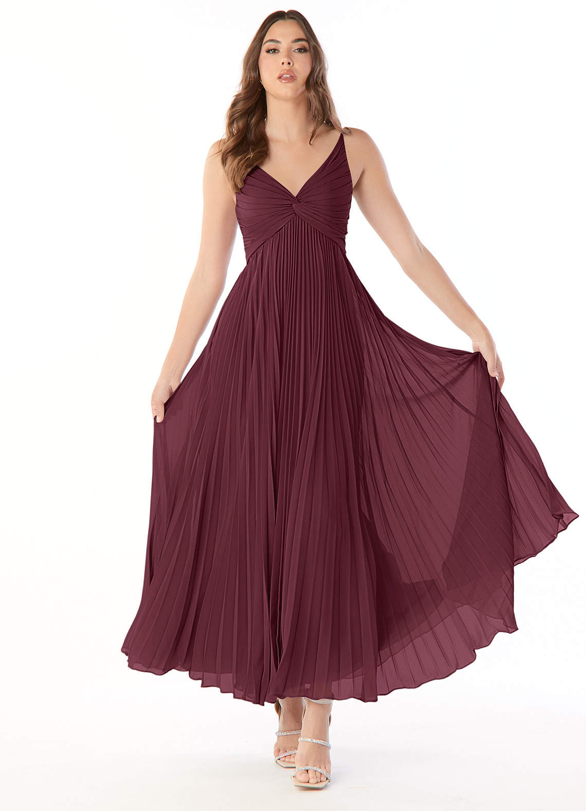Azazie Raychelle Brautjungfernkleider A-Linie V-Hals Chiffon Kleid Cabernetrot image1