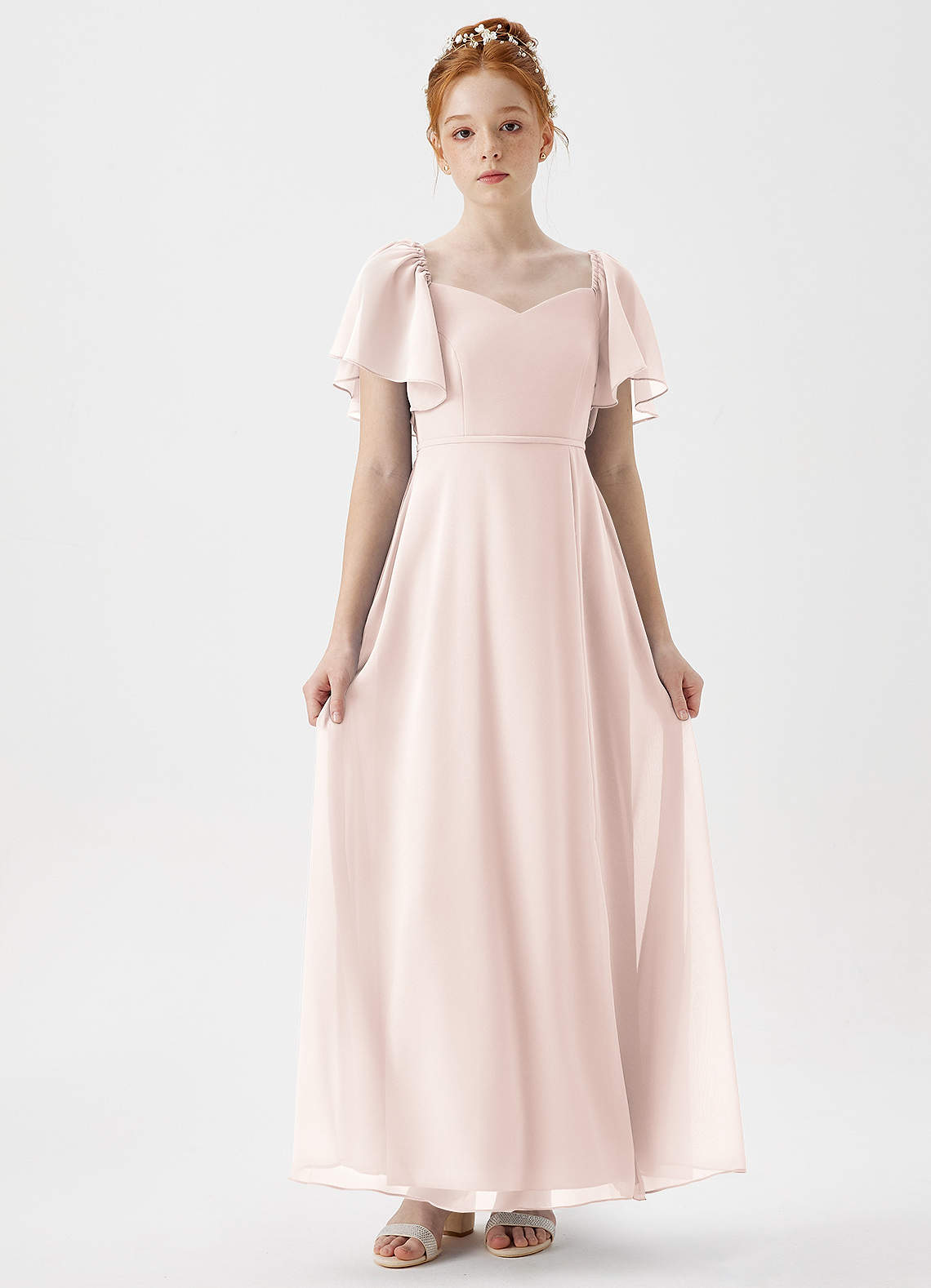 Azazie Chloe Junior Vestido de Pétalo De Rosa de Gasa de Corte En A con Escote de Corazón image1