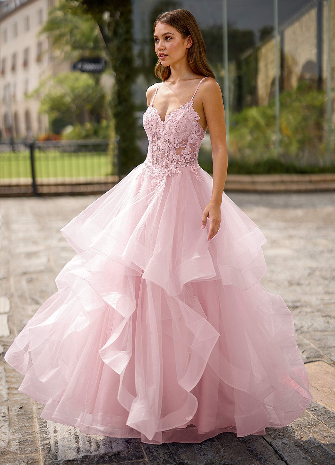 Spitze Rosa Vestido de baile de renda transparente image5