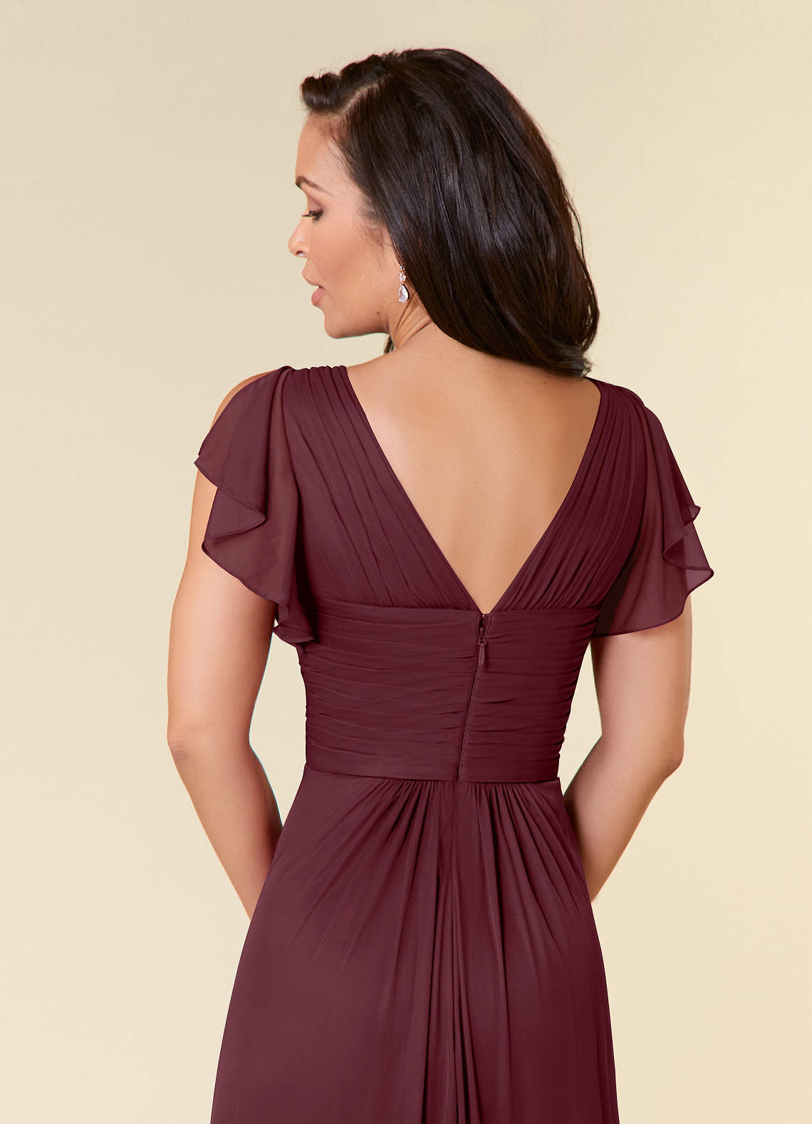 Azazie Reneya Mother of the Bride Dresses Cabernet A-Line Pleated Mesh Dress image5