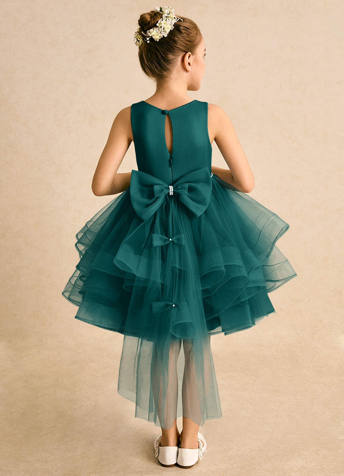 Azazie Tinie Flower Girl Dresses Peacock Ball-Gown Bow Tulle Dress image1
