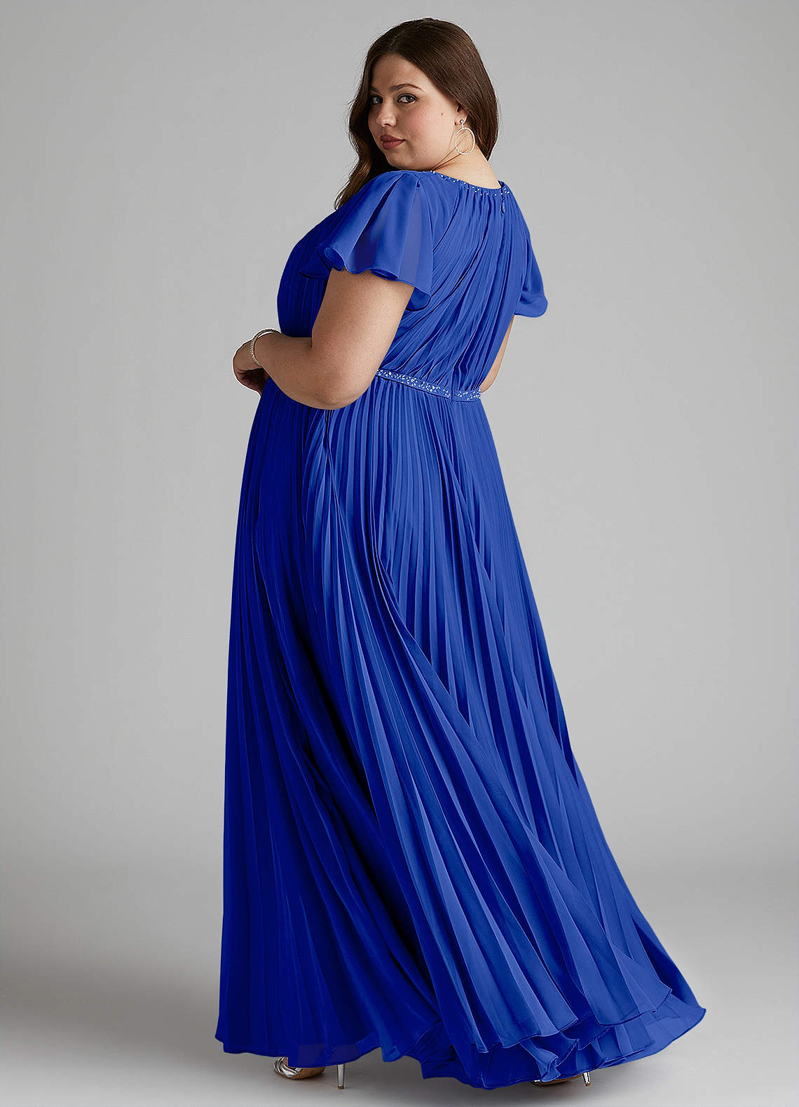 Azazie Plus Size A-Line/Princess Scoop Neck Floor-Length Chiffon Modest Bridesmaid Dresses - Royal Blue