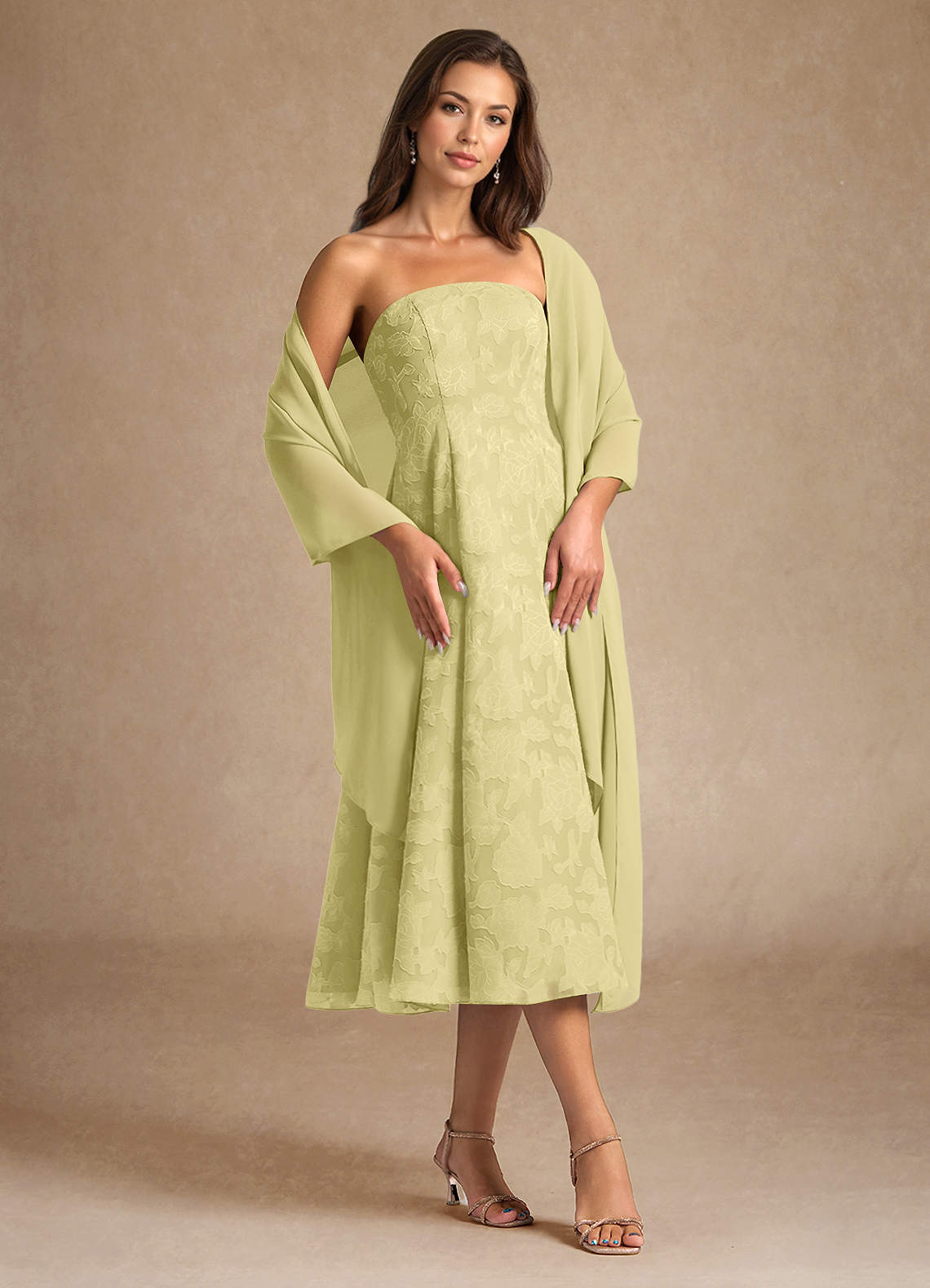 Azazie Lorain Kleider für die Brautmutter A-Linie Plissee Blumen-Burnout Kleid Zitronensorbet image1