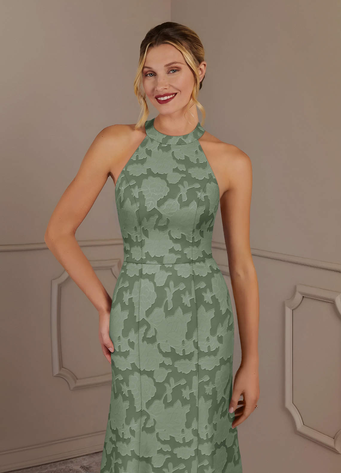 Azazie Tyra vestidos de madre de la novia Vestido de Matcha de Devorado Floral de Sirena image3
