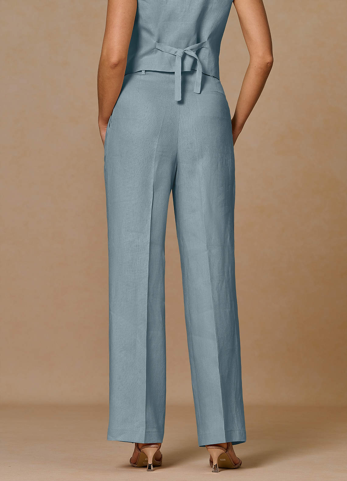 front Belicia Dusty Blue 100% Linen Pants
