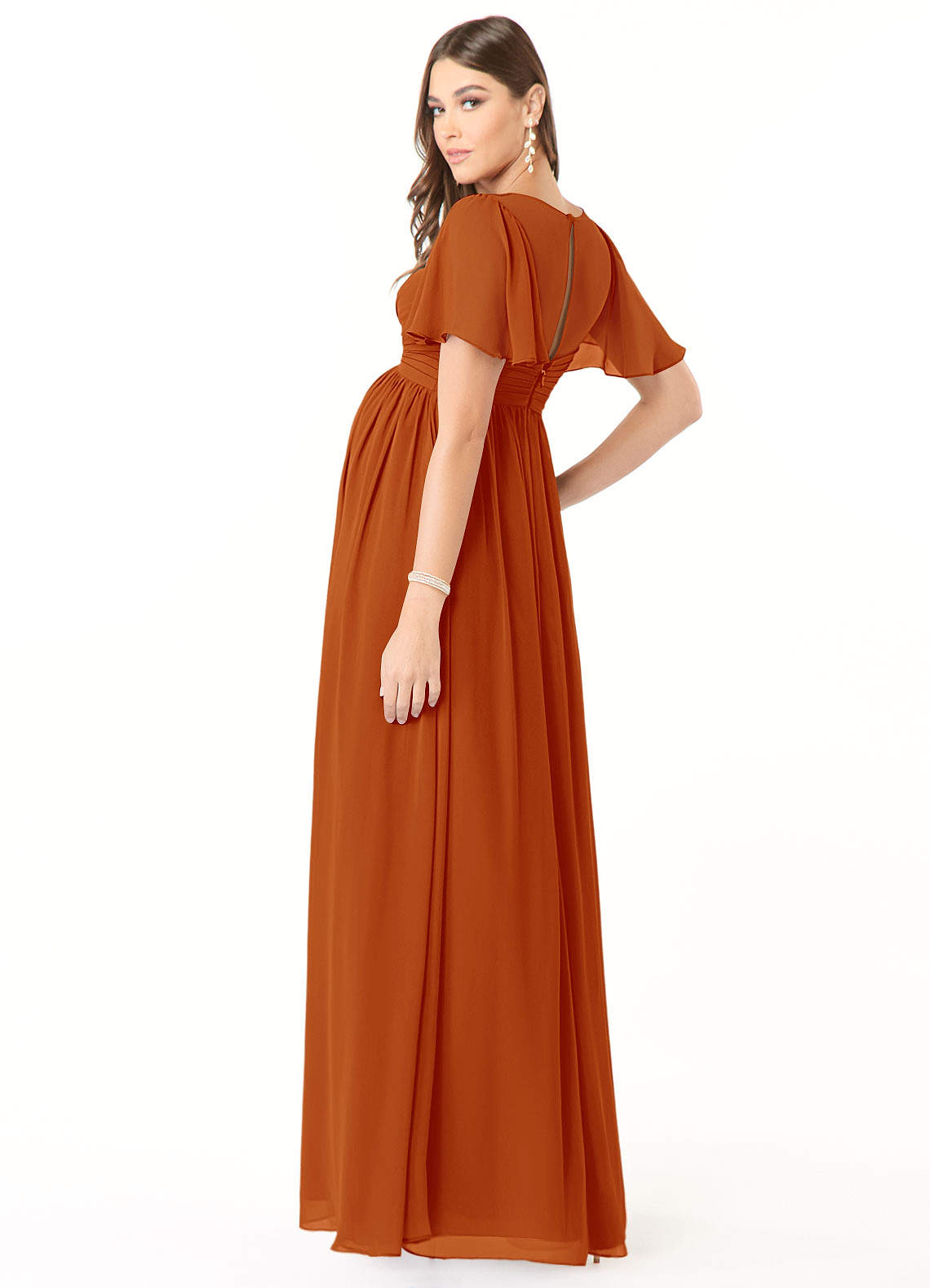 Azazie Verna Robes de demoiselle d'honneur de maternité Robe Trapèze Col V froncé Longueur ras du sol Mousseline de soie image3