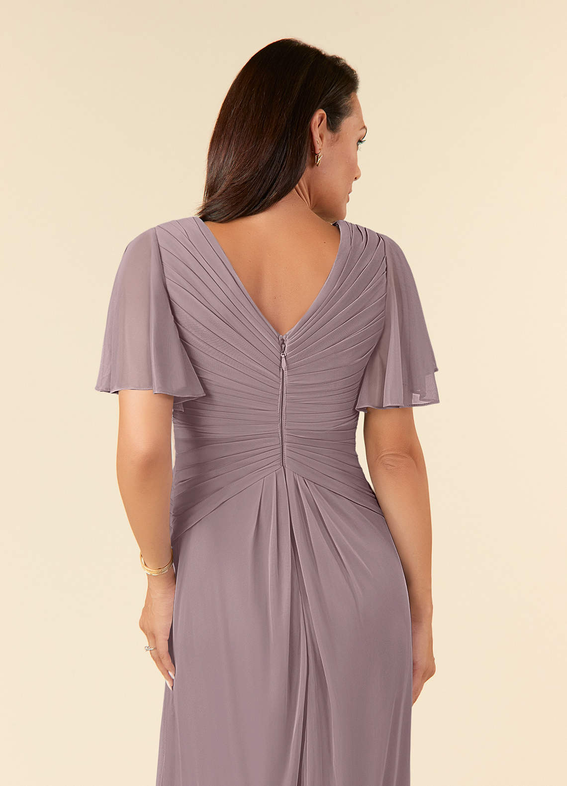 Azazie Emmeline Mother of the Bride Dresses Dusk A-Line V-Neck Pleated Mesh Dress image5