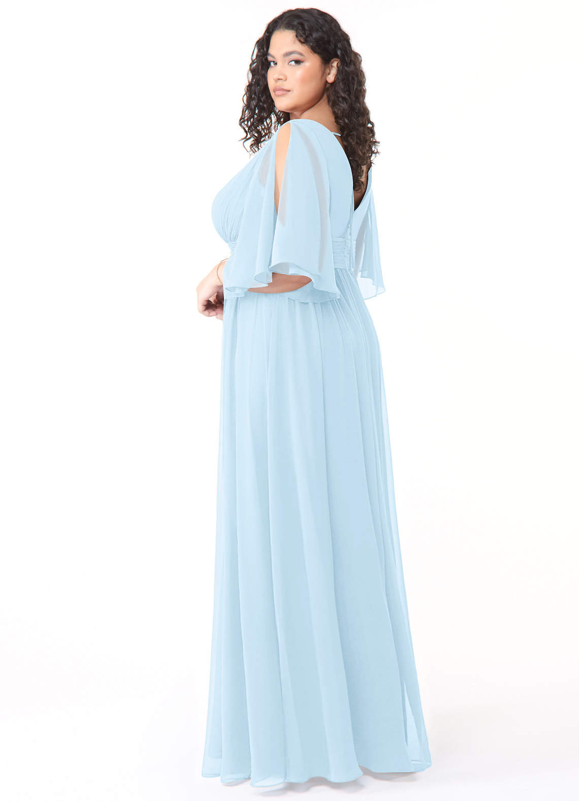 light blue chiffon dress plus size Glamrae Plus Size Dusty Blue Chiffon Dress Bridesmaid Wedding Party Dresses Elegant Draped V-Neck Dolman Batwing Sleeve Ruched Asymmetric Ru,4XL