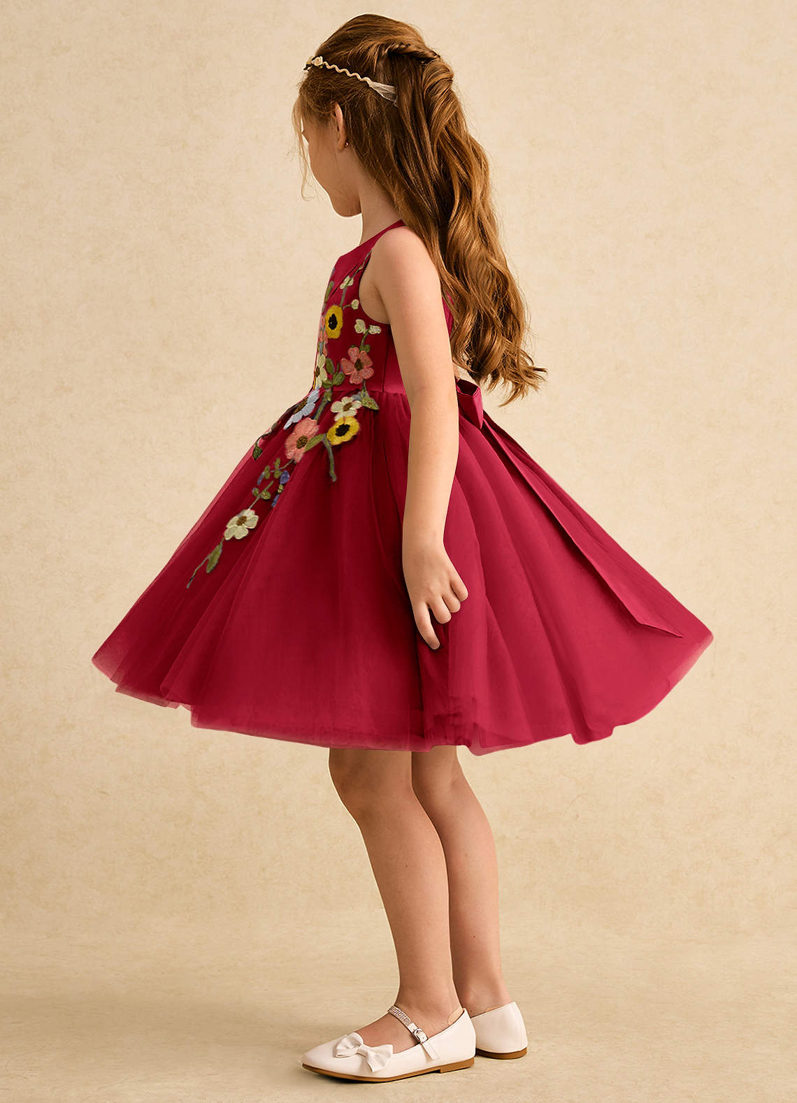 Azazie Prima Flower Girl Klänningar Klä A-Line i Tyll Rosett image3