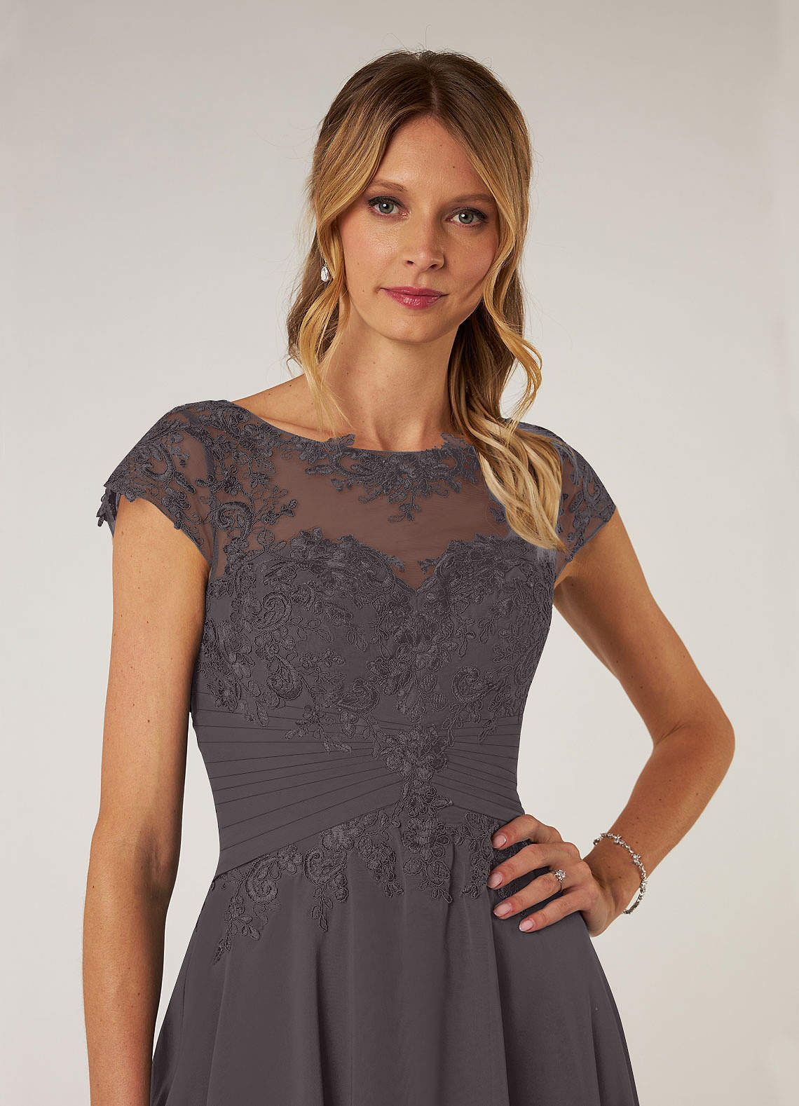 Azazie Shonda Mother of the Bride Dresses Steel Grey Lace Chiffon Dress image5