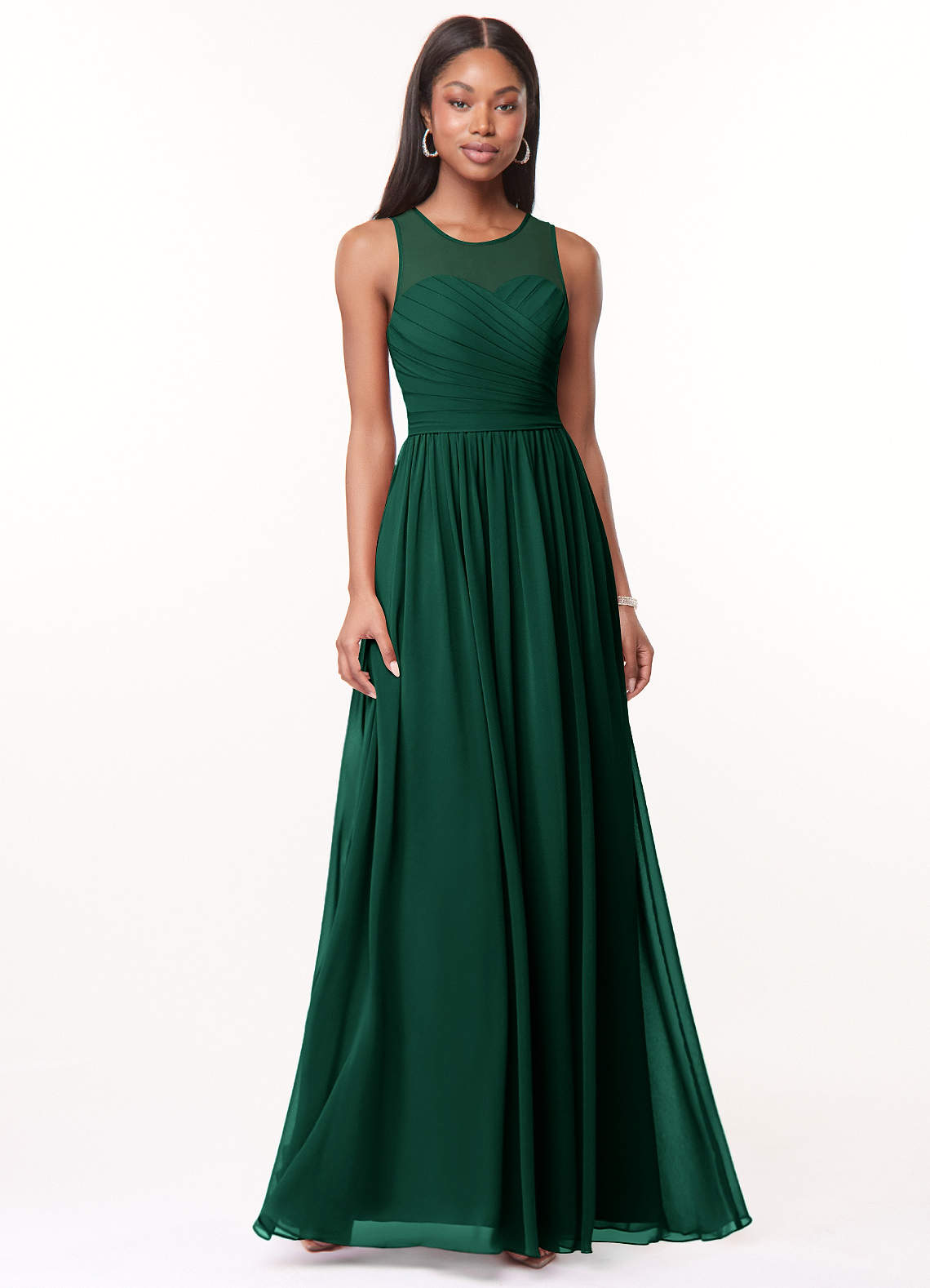 Azazie Nina Bridesmaid Dresses Emerald A-Line Pleated Chiffon Dress image1