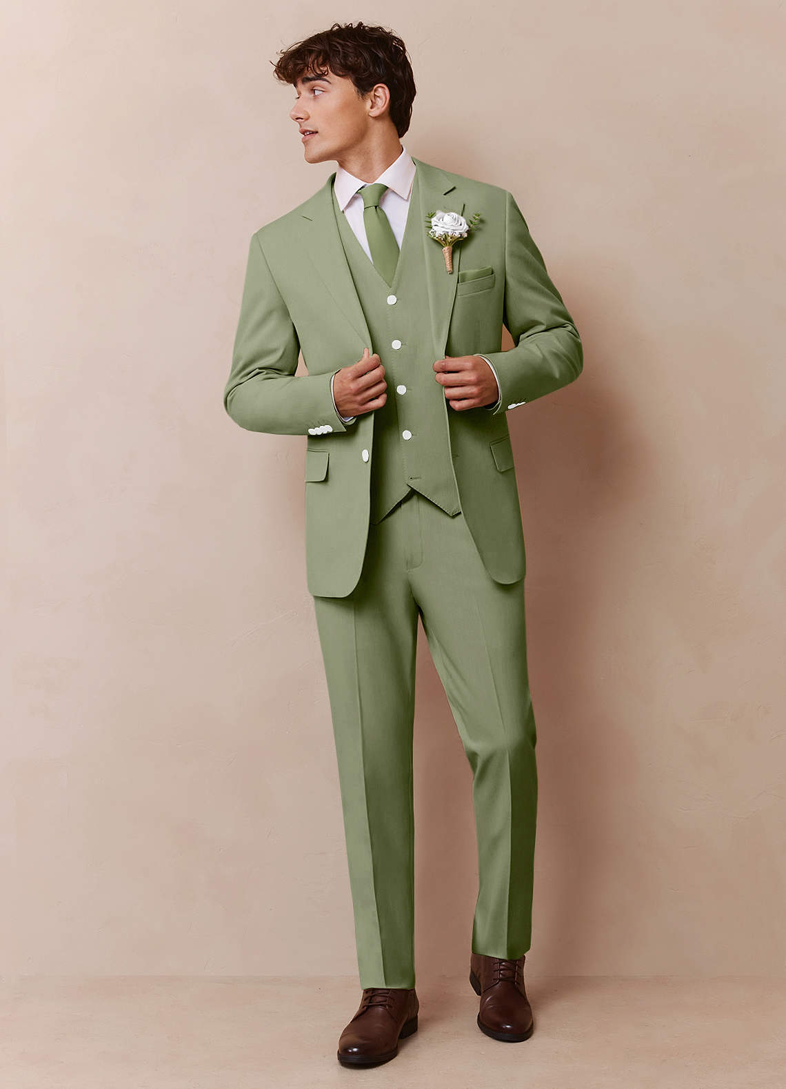 front James Pistachio Structured Stretch 3-piece suit