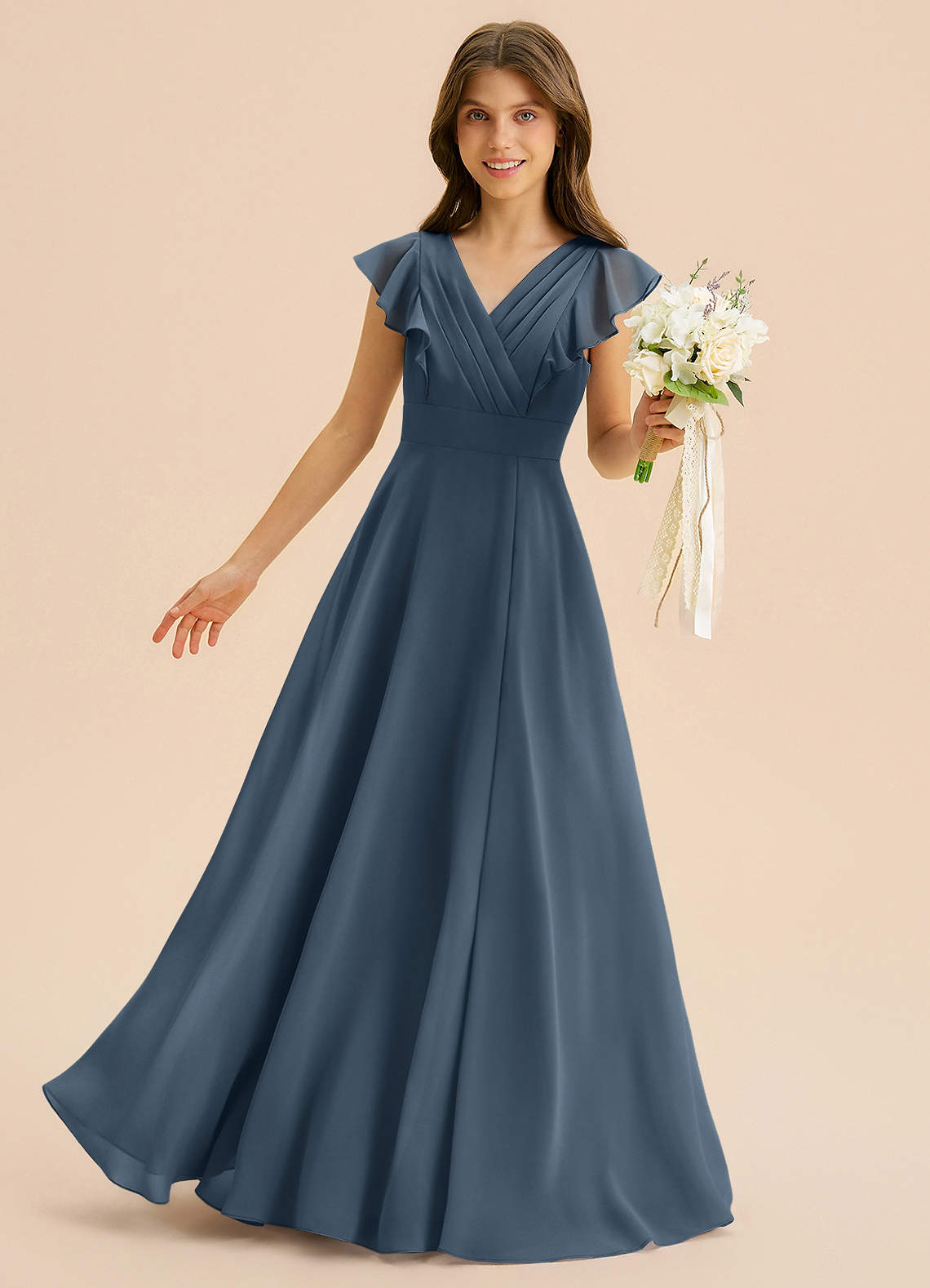 azazie ready to ship bridesmaid dresses Anysa Junior color:Dark Green link-elia-off-shoulder-gown Beads Flower Lace Trims