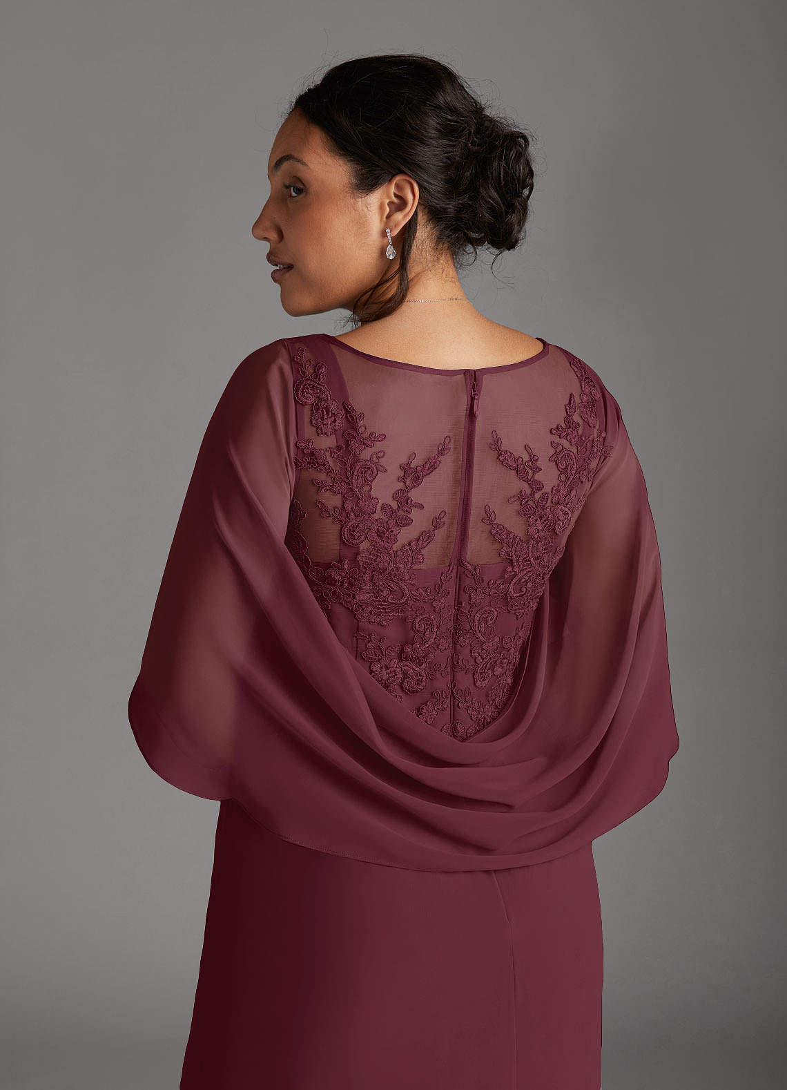 Azazie Hera Mother of the Bride Dresses Cabernet A-Line Lace Capelet Chiffon Dress image9