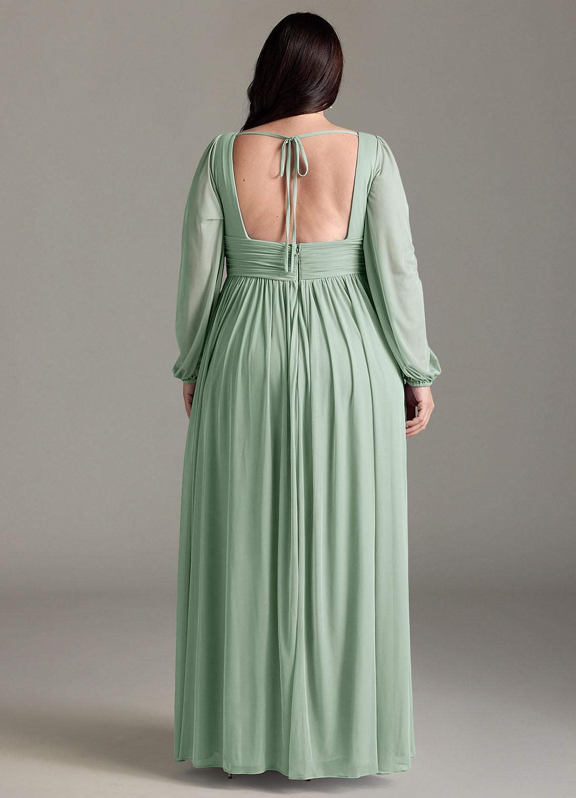 Azazie Norah Abiti da Damigella Abito A-Line in Chiffon con Maniche lunghe e Scollo a V Agave image6