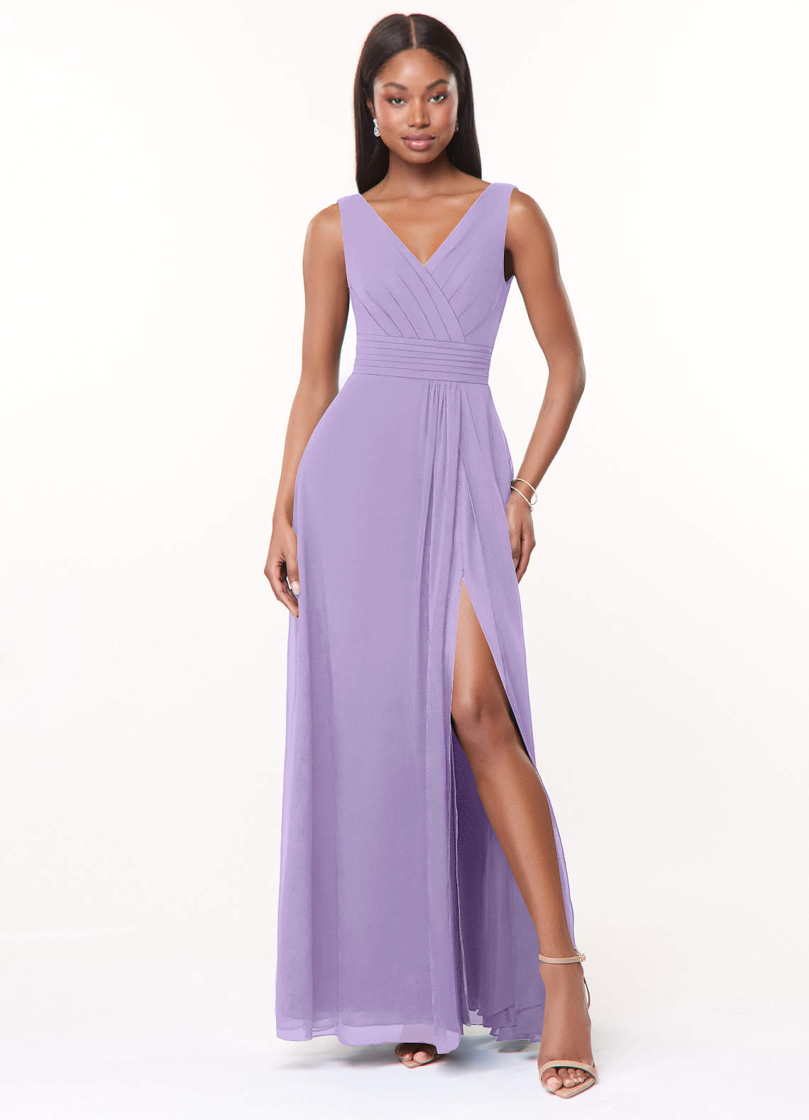 Azazie Karina Bridesmaid Dresses Lilac A-Line Pleated Chiffon Dress image1