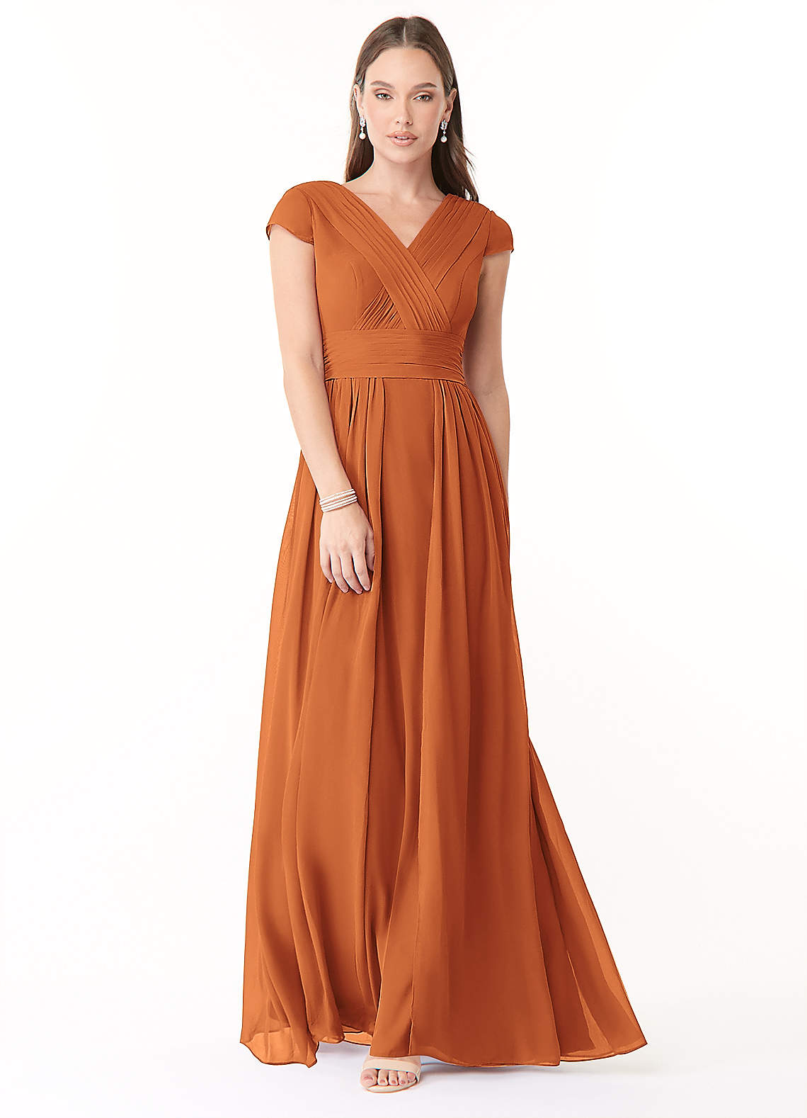 Azazie Organa Robes de demoiselle d'honneur Robe Trapèze en Mousseline de soie Plissée Cannelle image1
