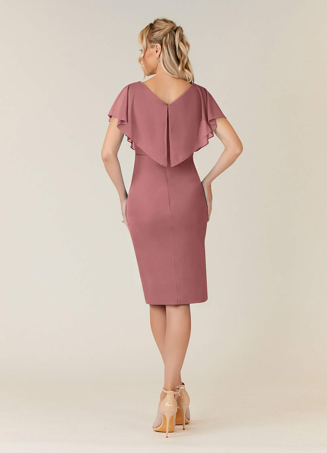 Azazie Waverly Mother of the Bride Dresses Desert Rose Sheath Pleated Mesh Dress image1