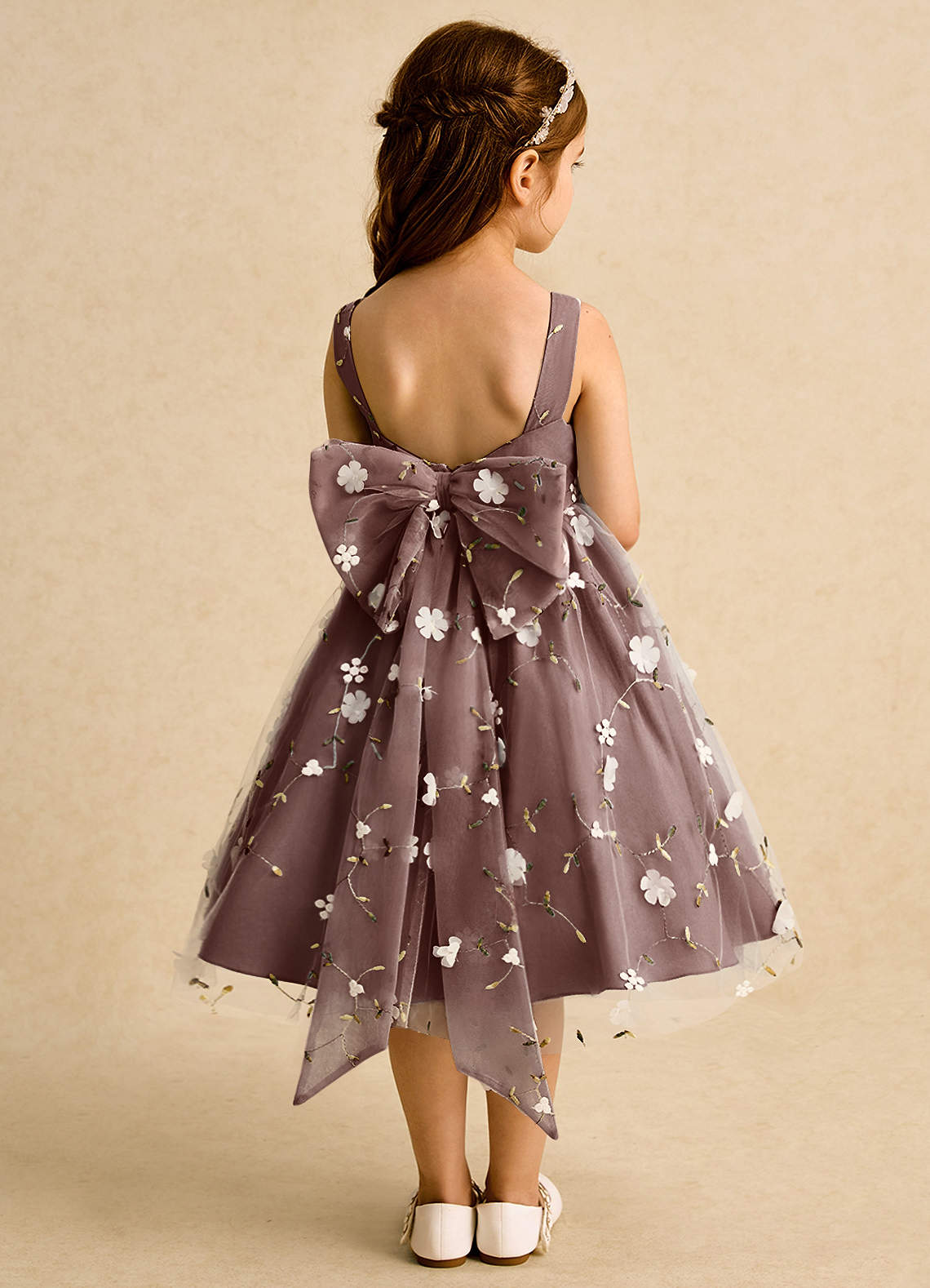 Azazie Bean Flower Girl Dresses Espresso Ball-Gown Sleeveless Tulle Dress image1