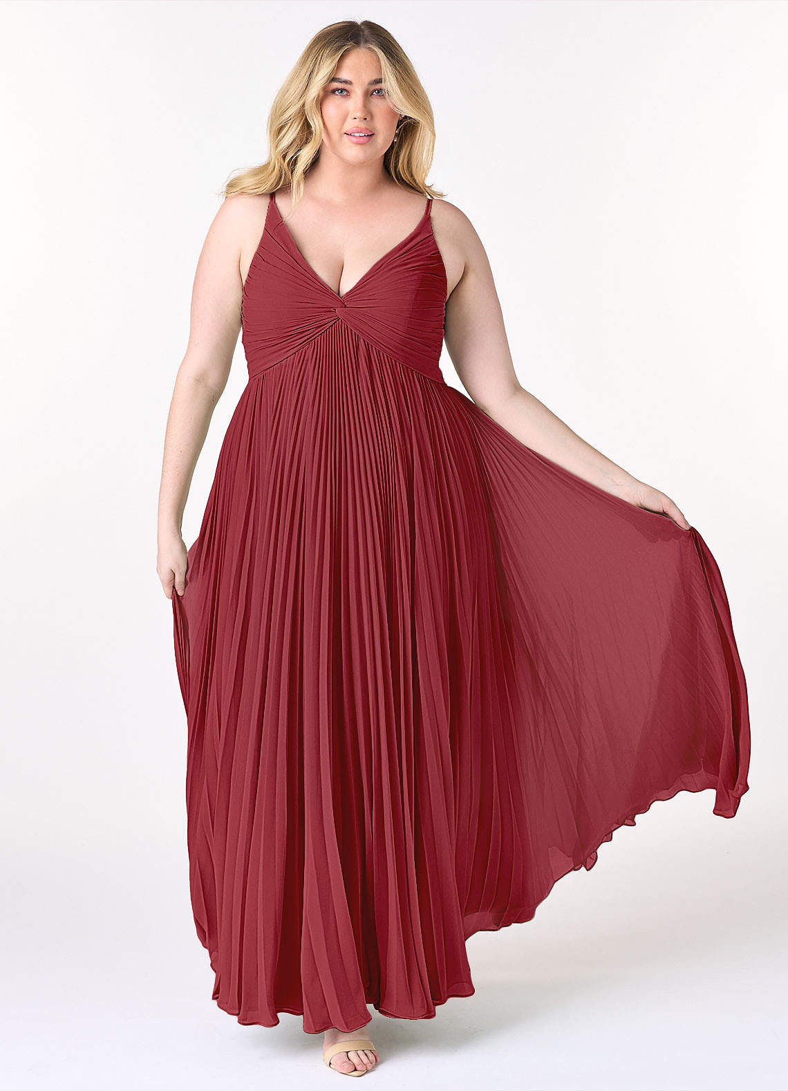 Azazie Raychelle Bridesmaid Dresses Pomegranate A-Line V-Neck Chiffon Dress image1