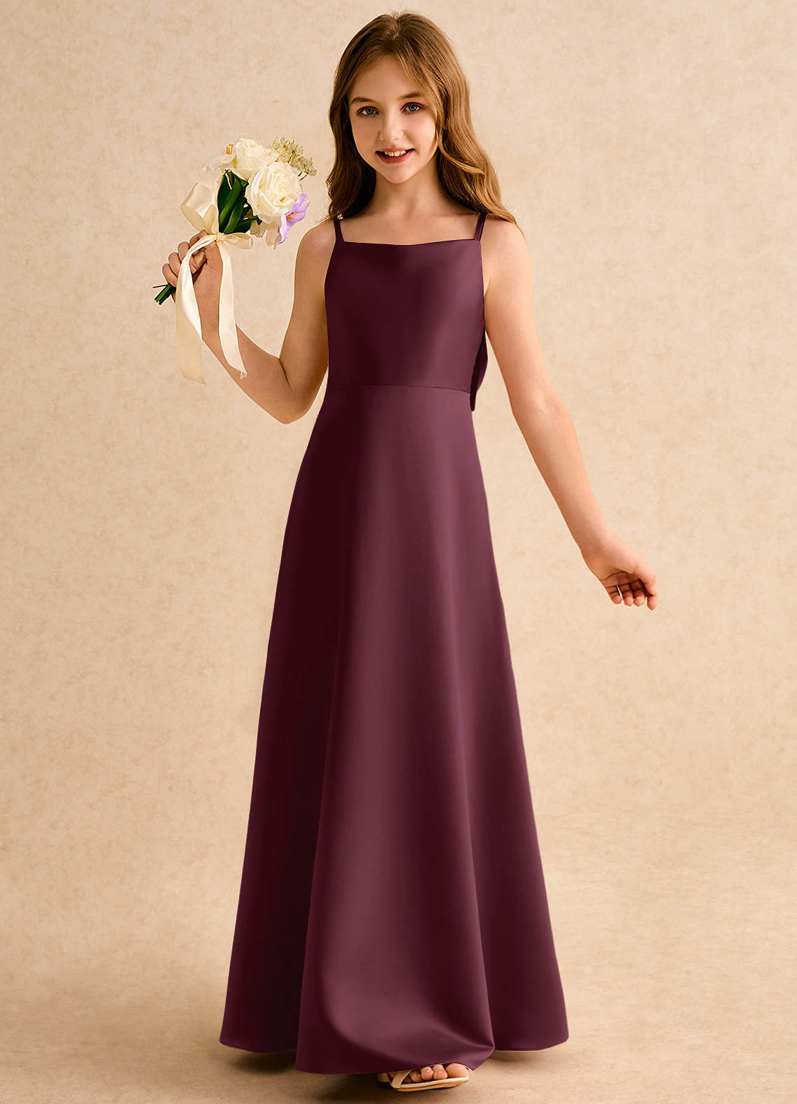 Azazie Joella Girls Formal Flower Girl Klänningar Klä A-Line i Matt satäng Plisserad image2