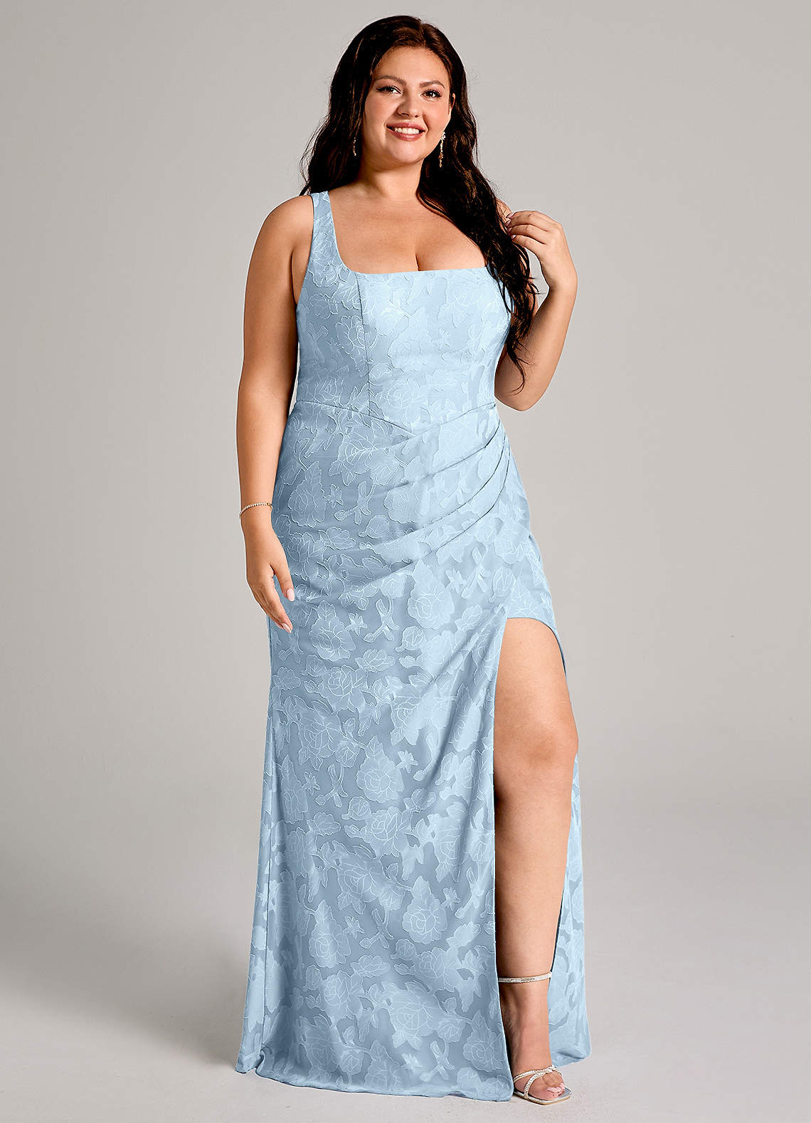 Azazie Mero Bridesmaid Dresses Sky Blue Sheath Pleated Floral Burnout Dress image9