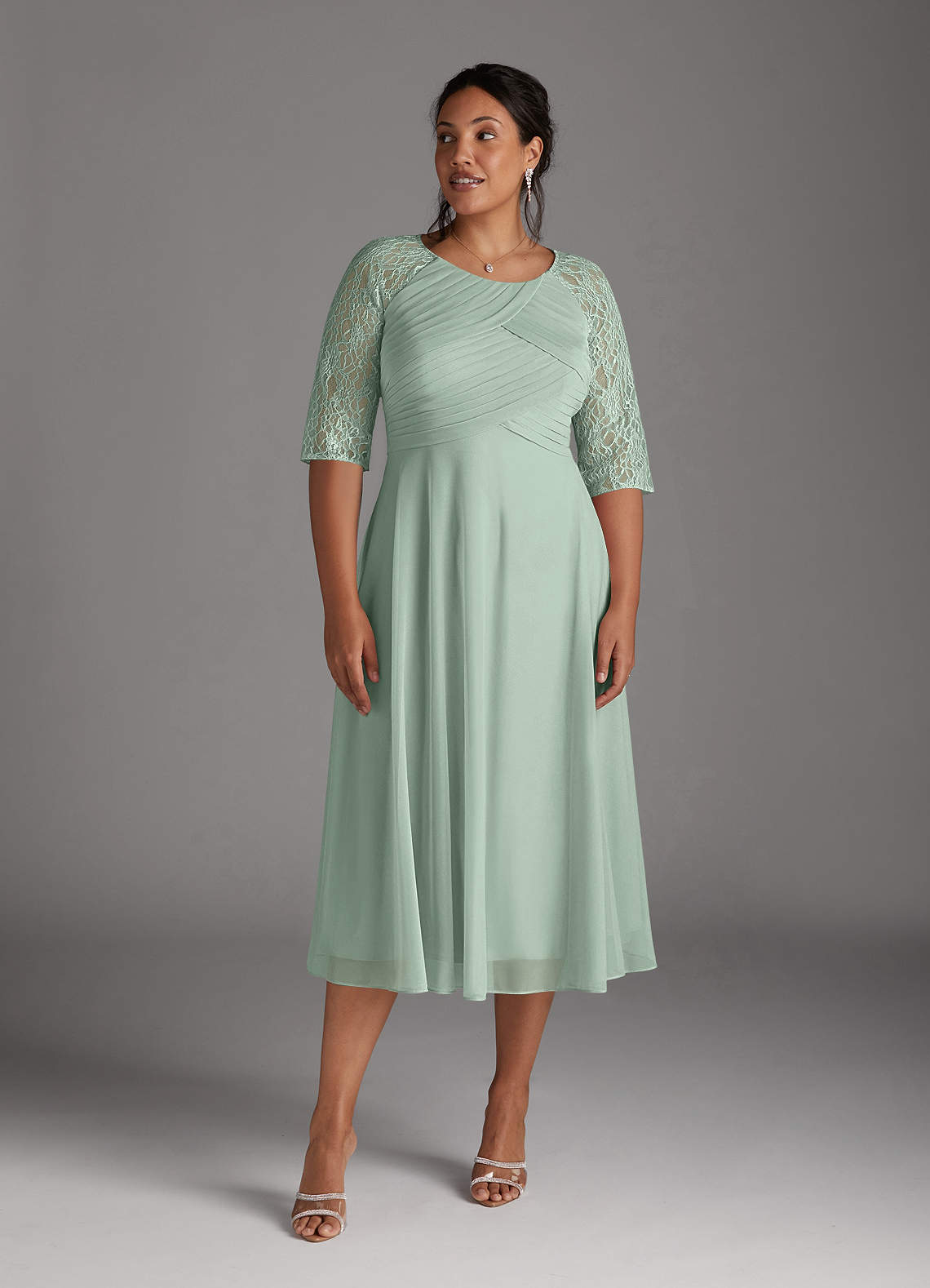 Azazie Gracelyn At-home Try On Dresses Agave A-Line Lace Dress image9