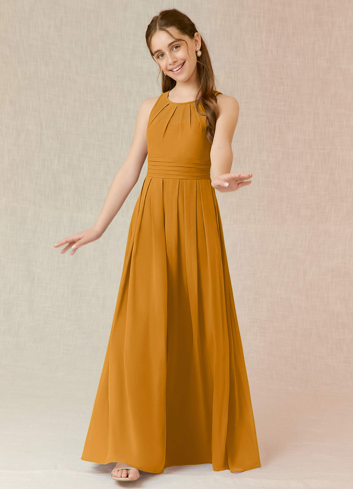 Azazie Bibiane Junior Butterscotch A-Line Pleated Chiffon Dress image3