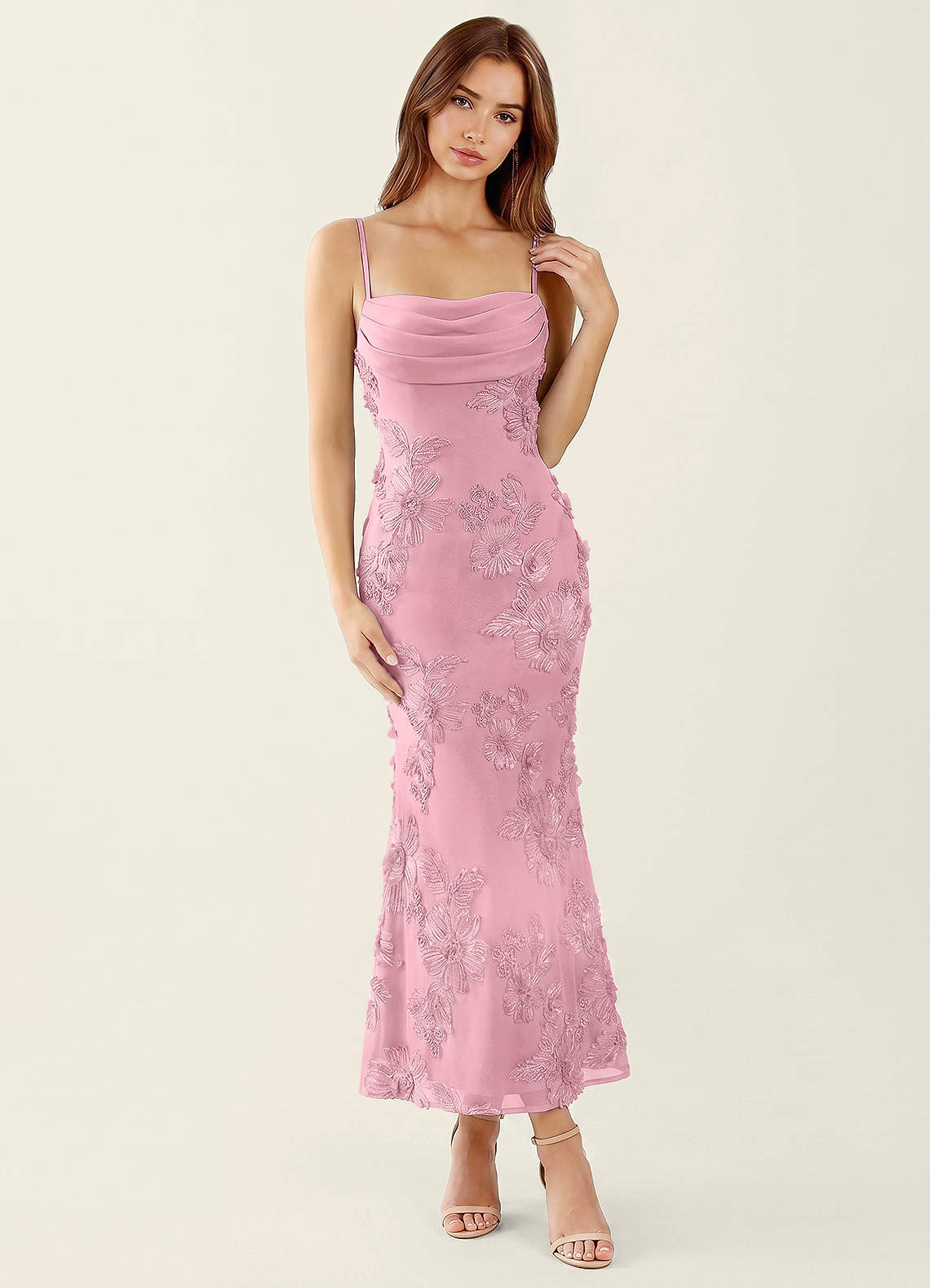 Floriane English Rose 3D Flowers Corset Mermaid Lace Up Back Maxi Dress