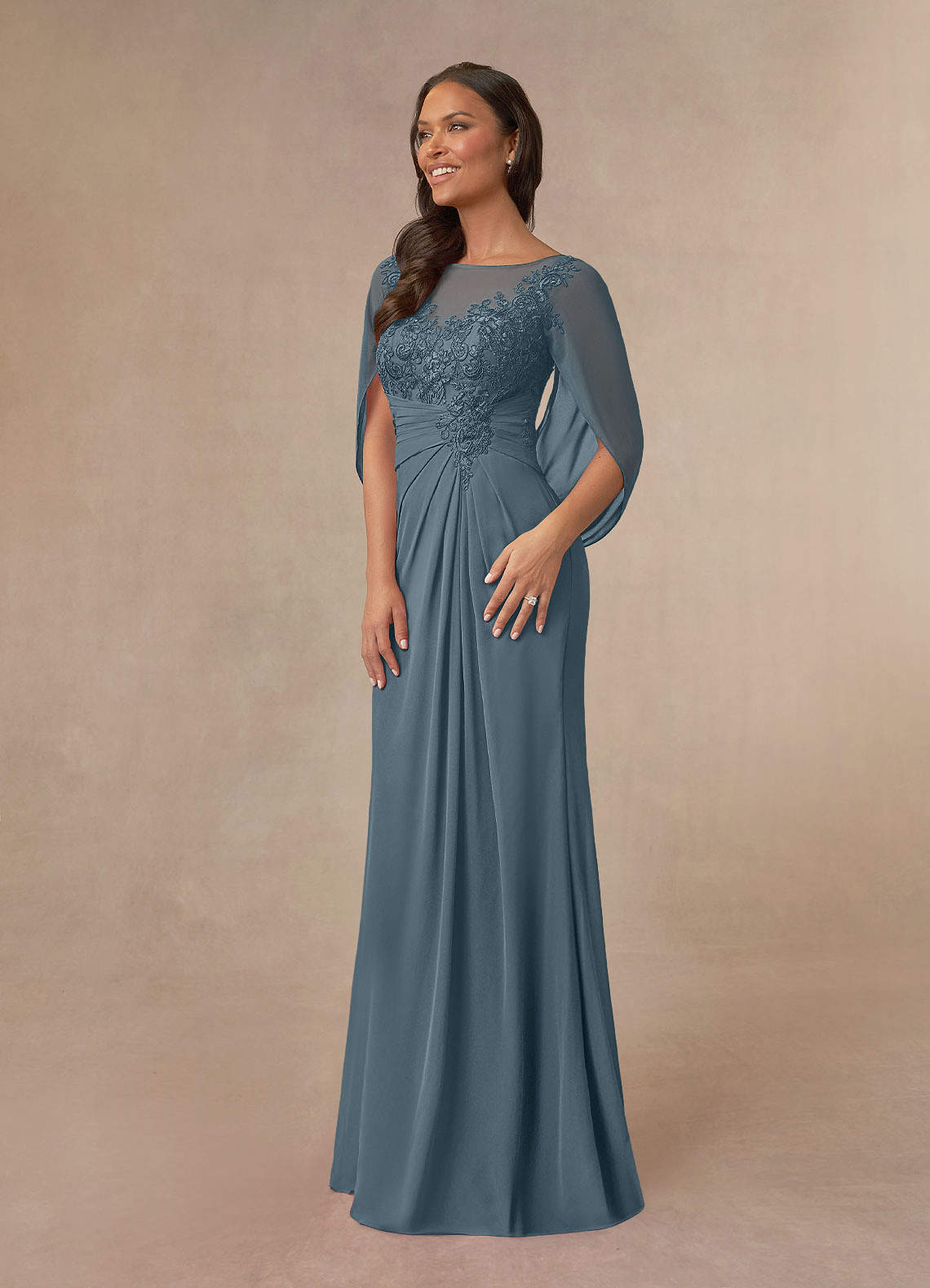 Azazie Hera Twilight A-Line Lace Capelet Chiffon Dress | Azazie